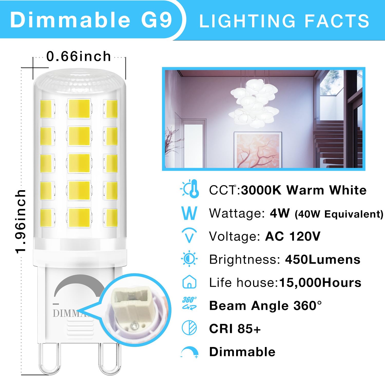 Daybeeter 12 Pack Dimmable G9 Led Bulb 4W (40 Watt Equivalent), 6000K Daylight White, G9 Halogen Bulb T4 G9 Bi-Pin Base Light Bu