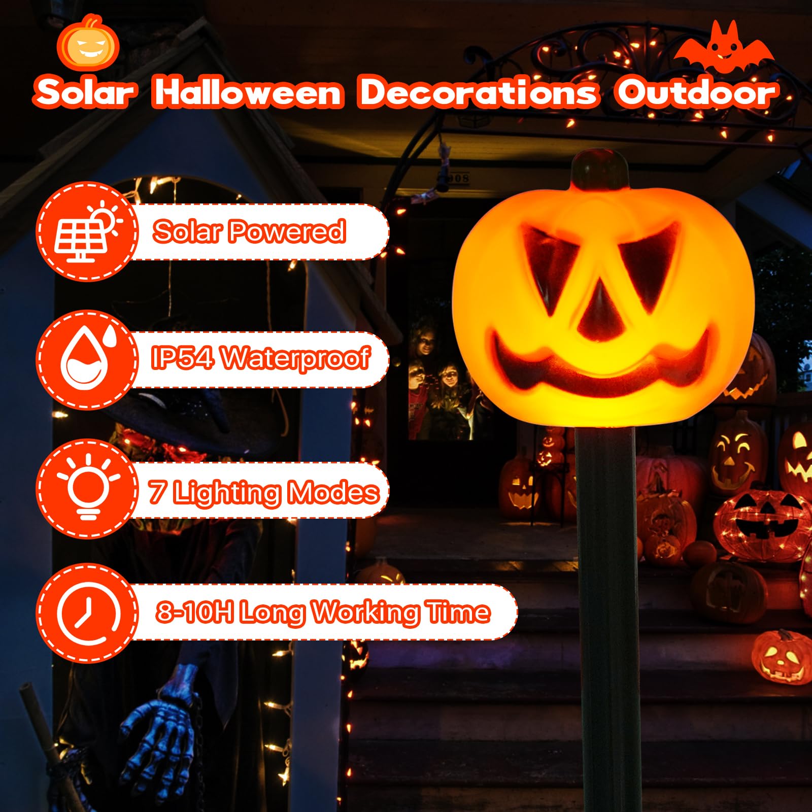 Cmuloiet Solar Pumpkin Pathway Lights - 4 Sets, 7 Modes, Waterproof Outdoor Halloween Decor