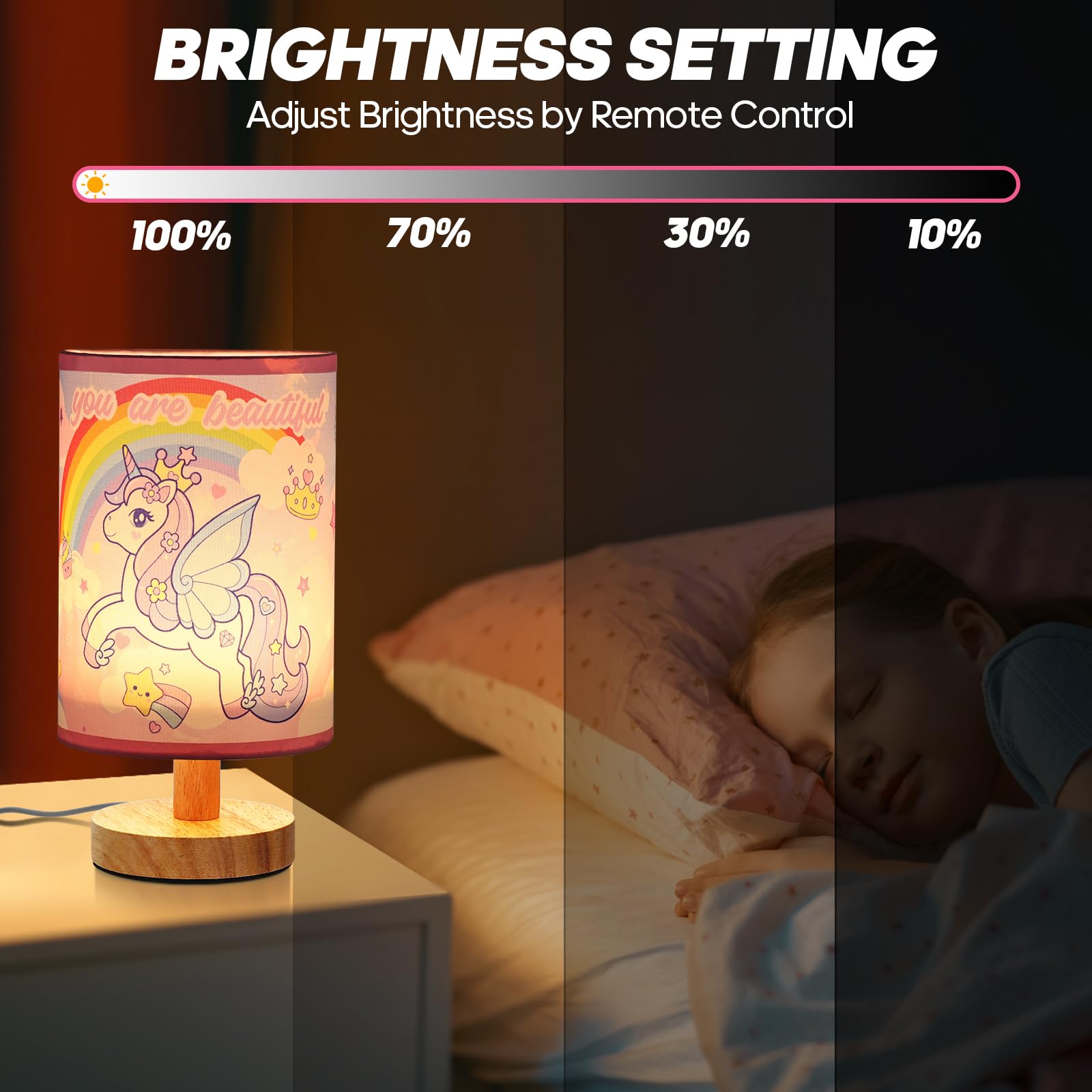 Unicorn Bedside Table Lamp - 3 Colors Dimmable Kids Night Light For Girls Bedroom Desk Reading Night Stand Decor, Cute Unicorn L