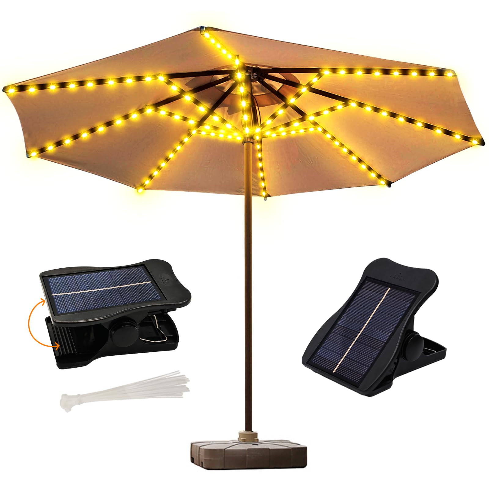 Solar Umbrella Lights, Patio Umbrella Lights Outdoor with 8 Modes 3V Solar Panel Clip 112 Led Outdoor Waterproof for Beach Deck 
