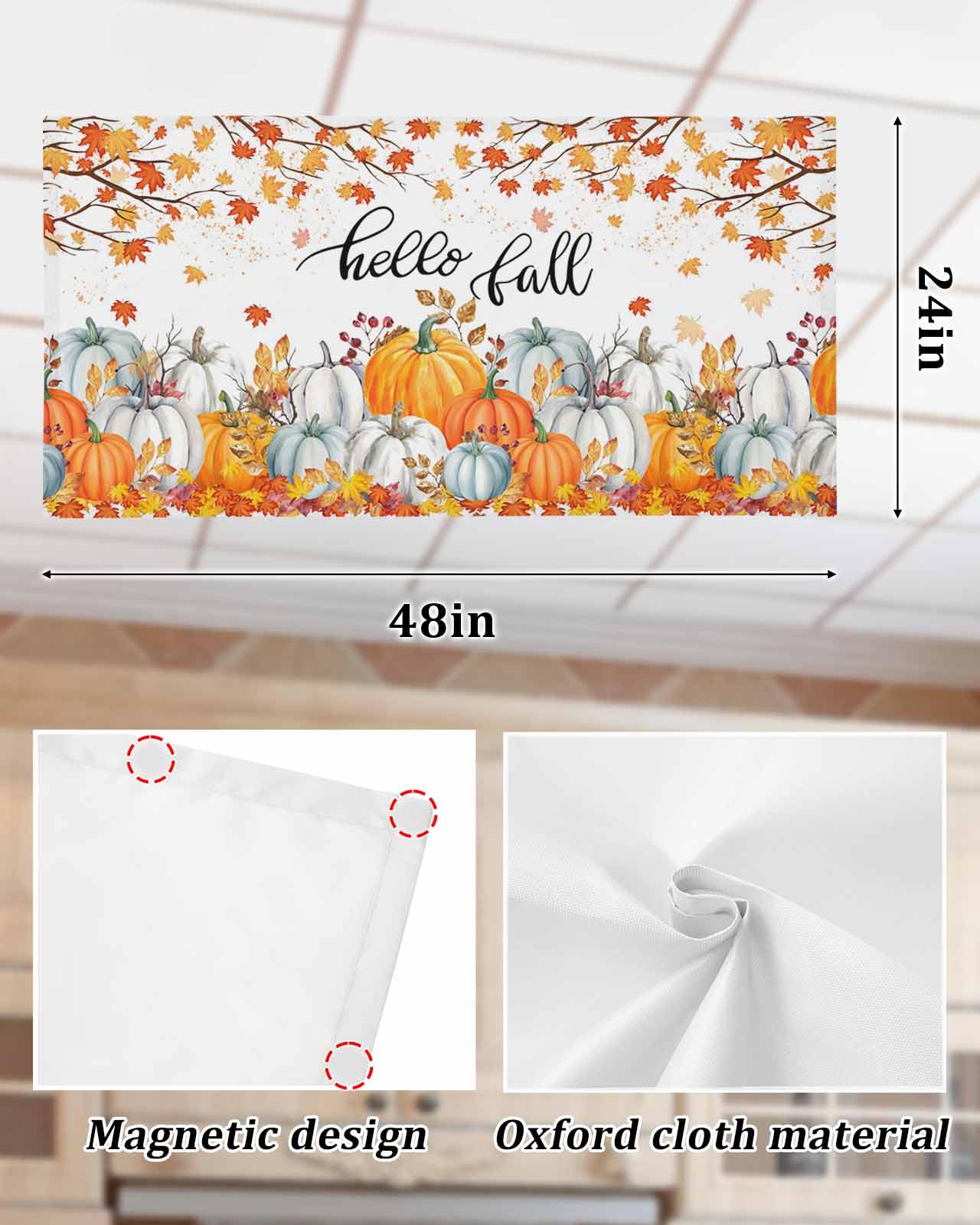 Fall Fluorescent Light Covers For Ceiling Lights Autumn Maple Leaves Magnetic Light Filters 2 Pack 4X2 Ft Orange Pumpkin Hello Fall Thanksgiving Ceiling Lights Cover For Classroom Office Drop Lamp