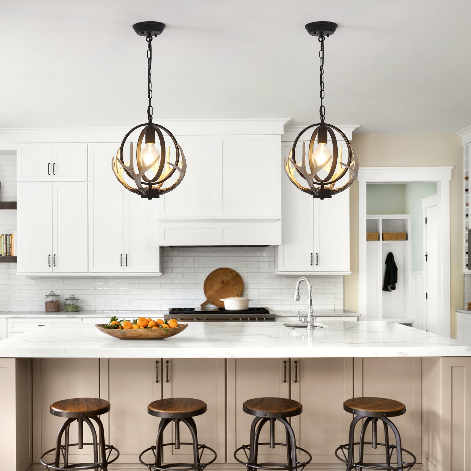 Rustic Farmhouse Chandelier 1 Lights Retro Antler Chandelier With 4 Resin Deer And Metal Globe Chandeliers For Dining Room Vinta