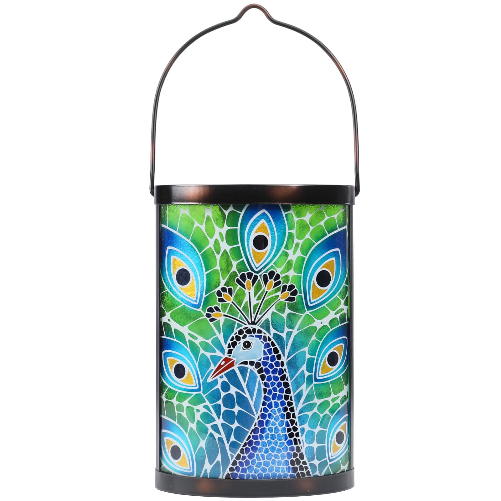 Hanging Solar Lantern Outdoor Waterproof Peacock Solar Lights Glass Tabletop Decorative Lamp For Outdoor Patio Garden Outside Ya