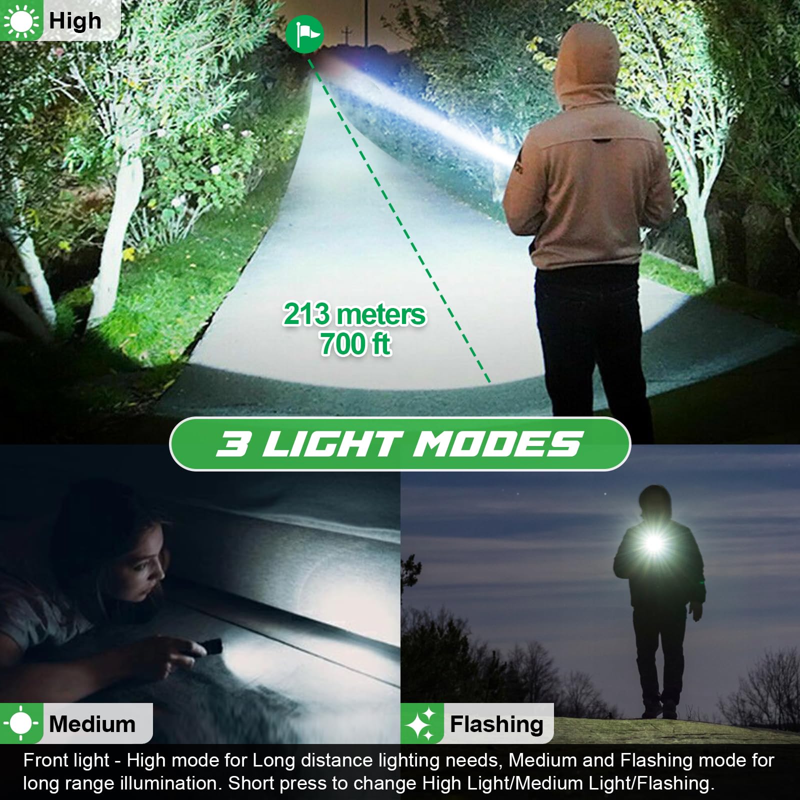 Spurtar Solar/Rechargeable LED Flashlight, 2 Packs 2000mAh USB Rechargeable Tactical Torch Multi Function Ultra Bright Flashligh