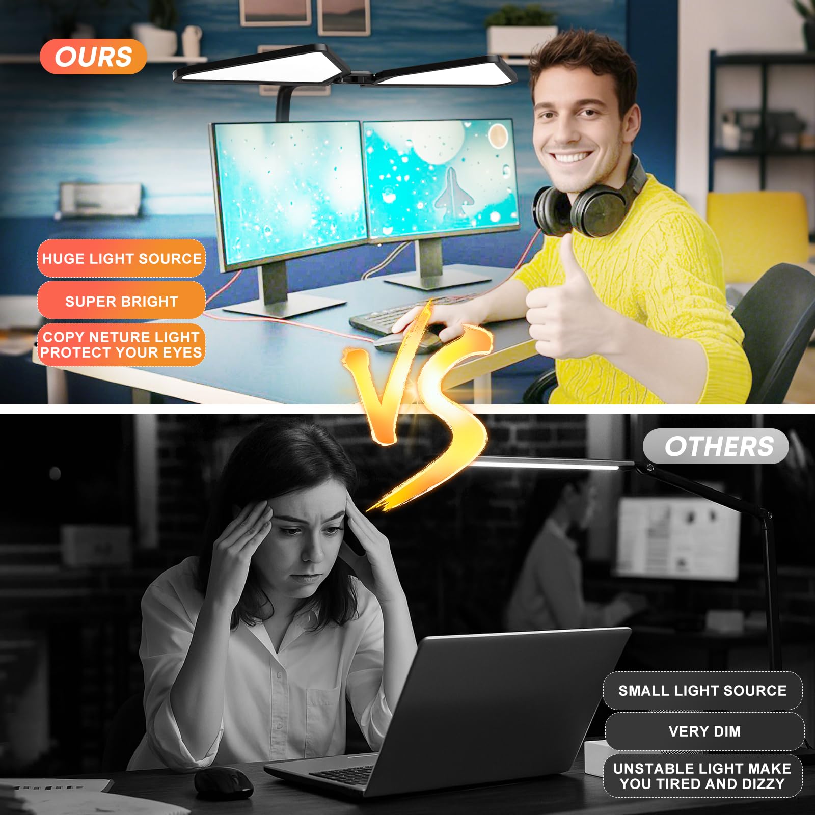 Talkhigh Led Desk Lamp For Home Office,Super Bright Desk Lamp With Clip,Triangle Desk Light,360 Adjustable Swivel Table Lamp,Eye