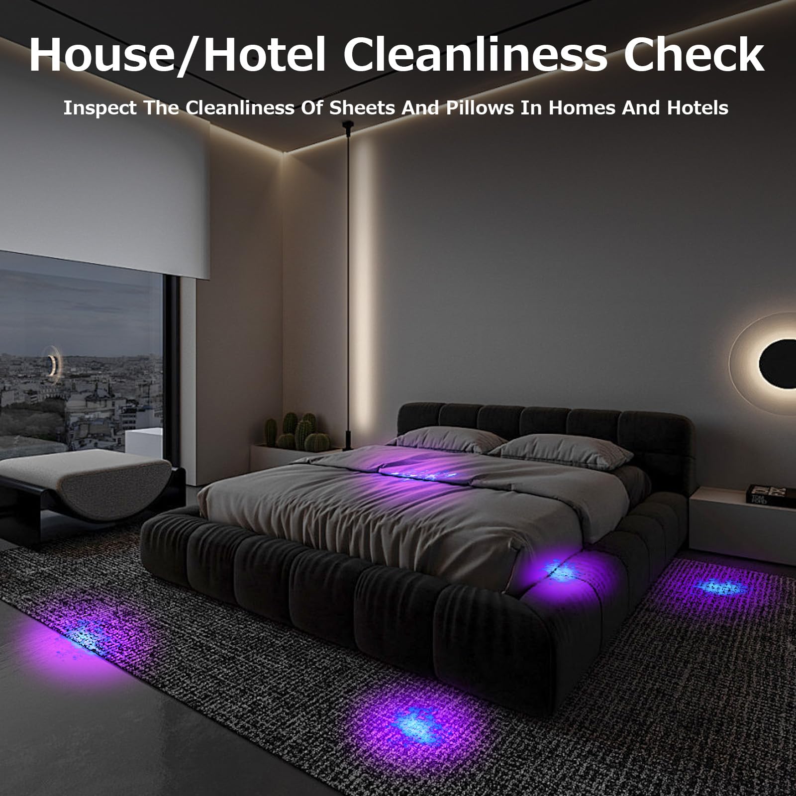 Benss 2 Pack Rechargeable UV Black Light, 60W Dimmable, 395 nM for Pet Stains, Bed Bugs, Scorpions, Black