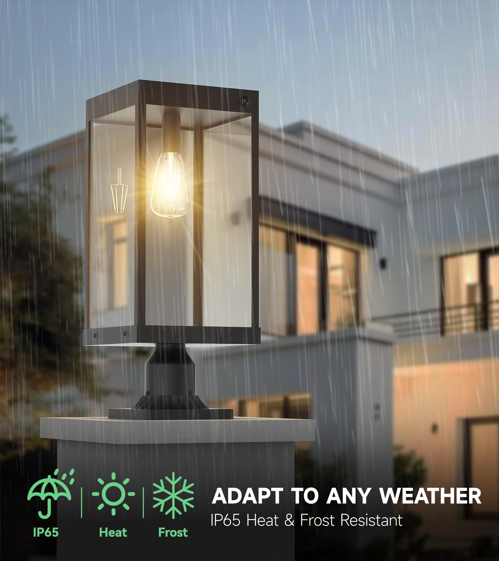 KAE KAQUR 20 Large Solar Post Lights with Pier Mount Base, Adjustable 3000K/4000K/6000K & Dusk-to-Dawn Sensor, Remote Control,