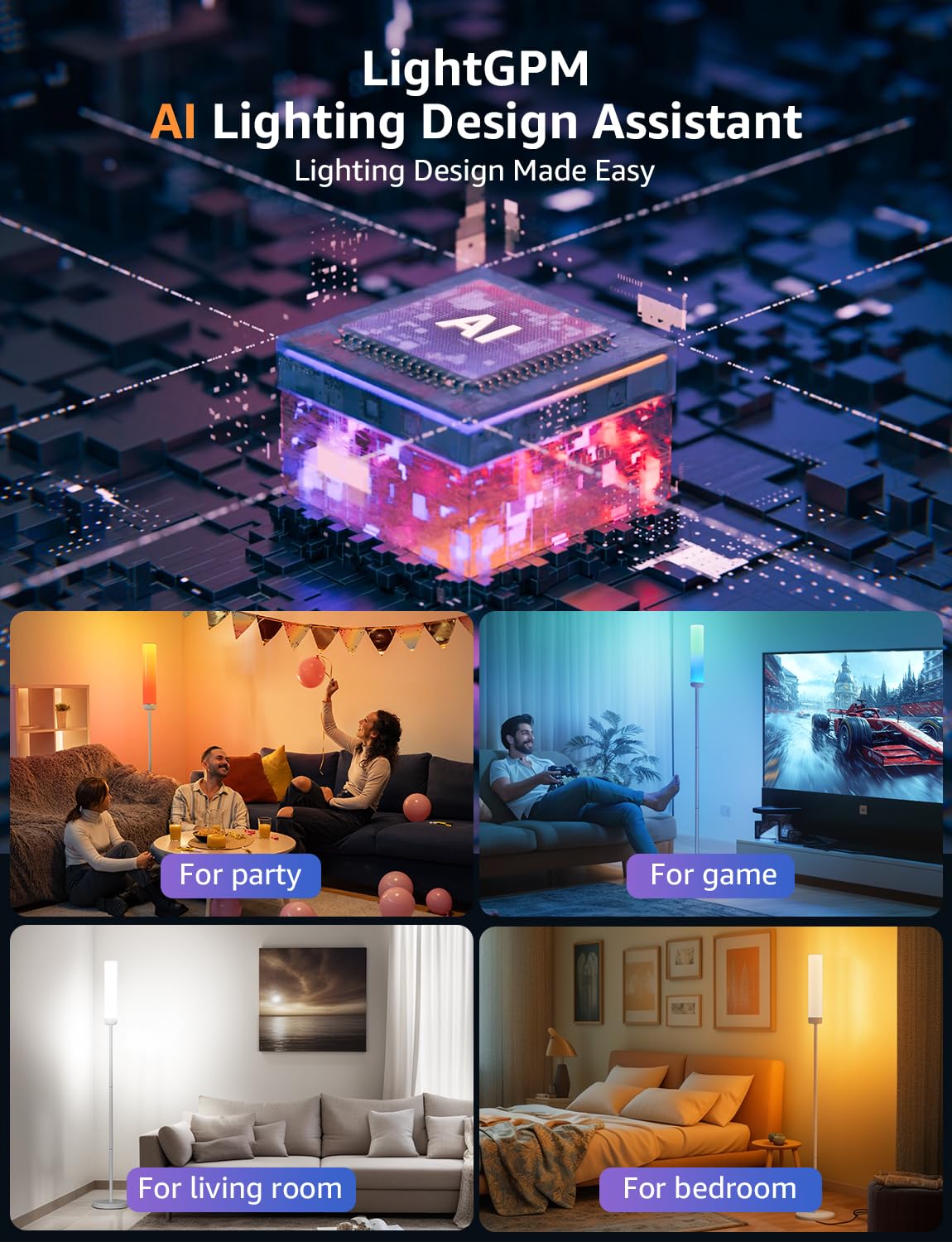 Lepro O1 Ai Floor Lamp, 2300Lm Smart Led Standing Lamp App/Wifi Control, Alexa/Google Assistant Enabled, Modern Floor Lamp With