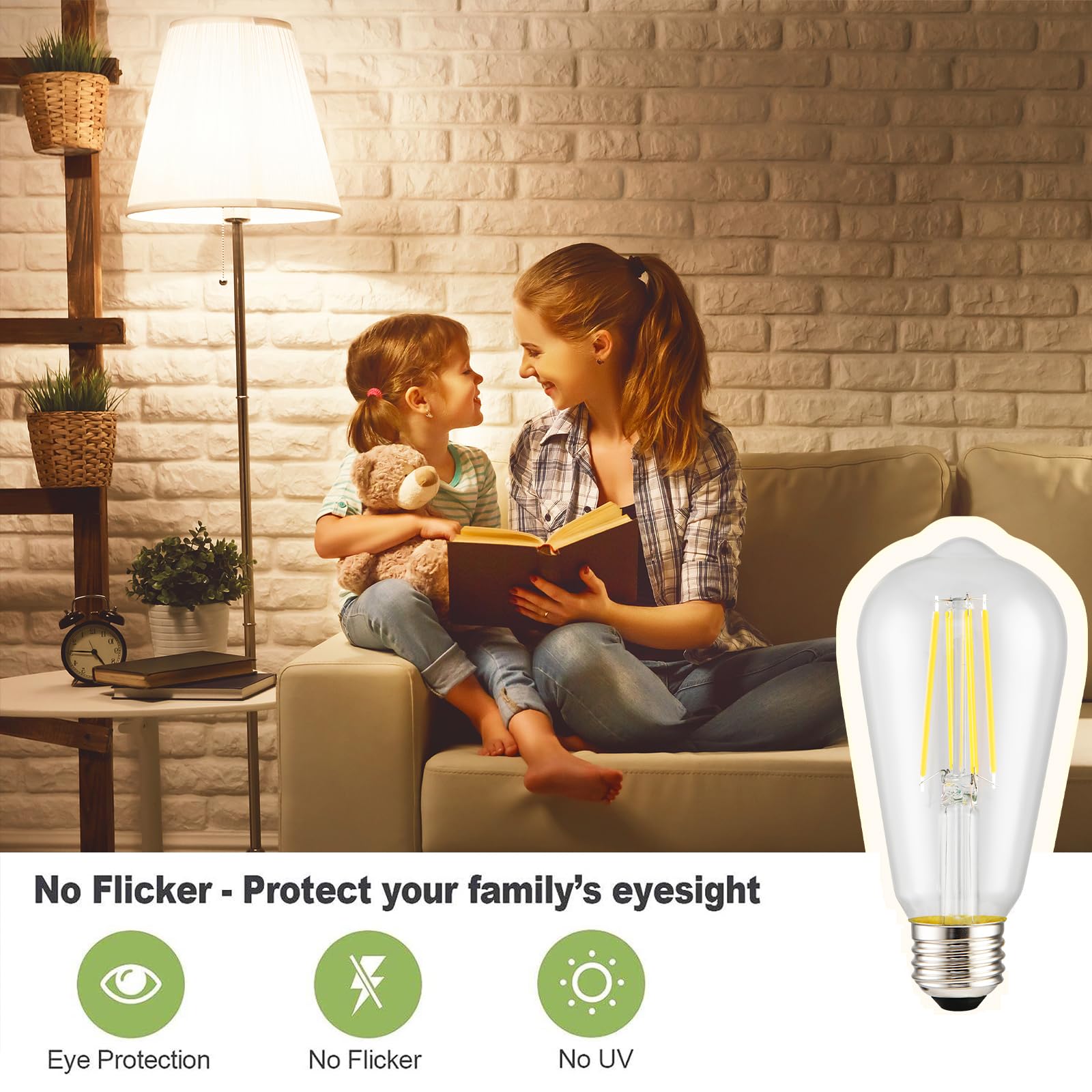 Hession Vintage Led Edison Bulb, 6-Pack St58 6W, Equivalent 60W Neutral Natural Light 4000K E26 Medium Base Antique Vintage Styl