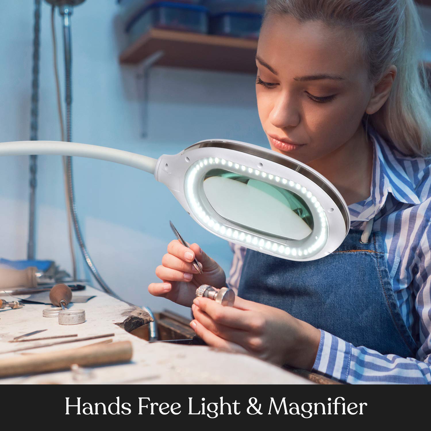 Brightech LightView Pro 3-in-1 LED Magnifying Desk Lamp, White, Glass, Model BT-FL-LGHTVW-3IN1-WHT, Ideal for Hobbies &