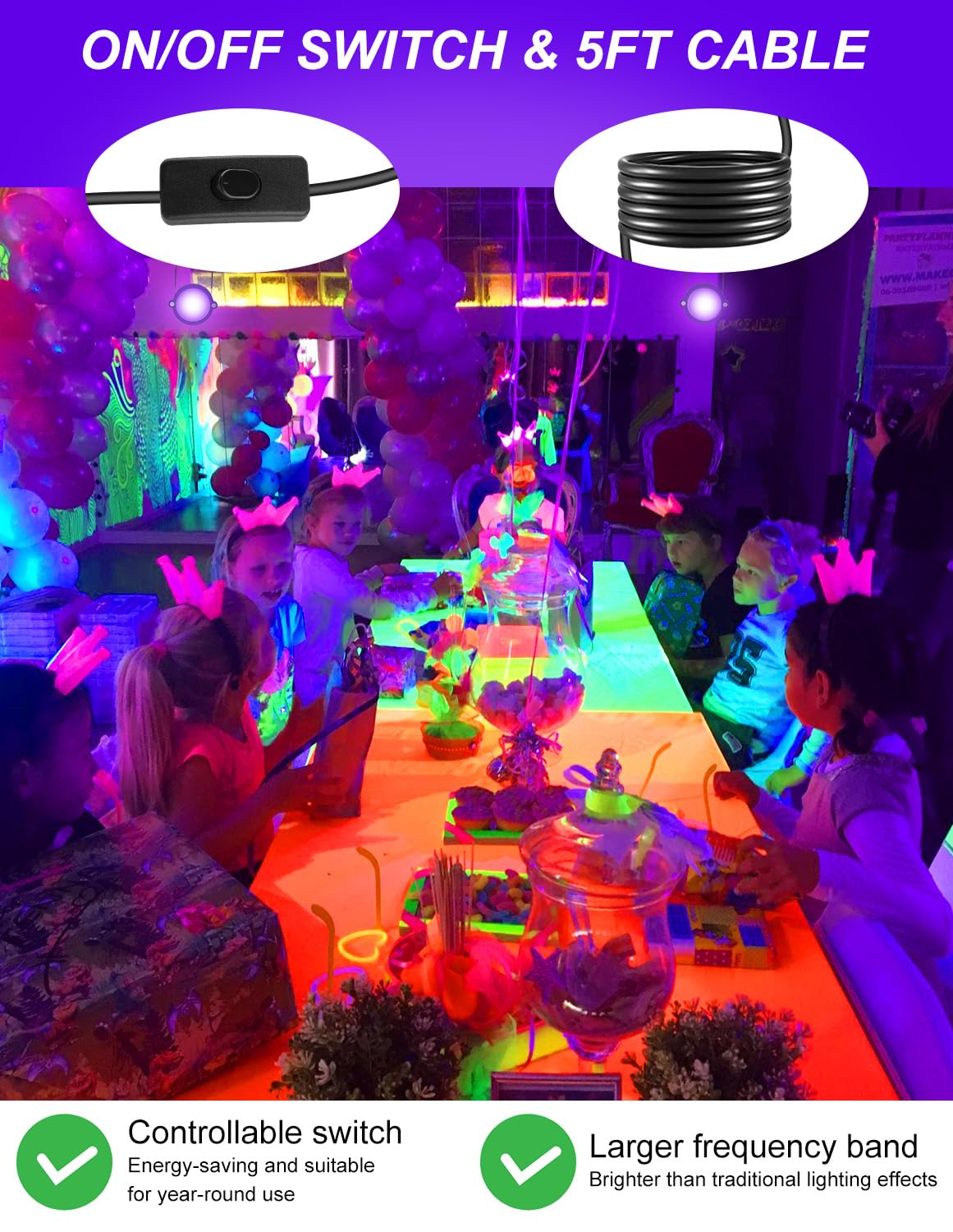 Crepow Outdoor Black Light Spotlight  Led Black Lights Waterproof Landscape Lights With Us Plug For Glow Party Body discomfort-reducingt Fluorescent Poster Stage Lighting Yard Garden Halloween Decoration(6 Pack)