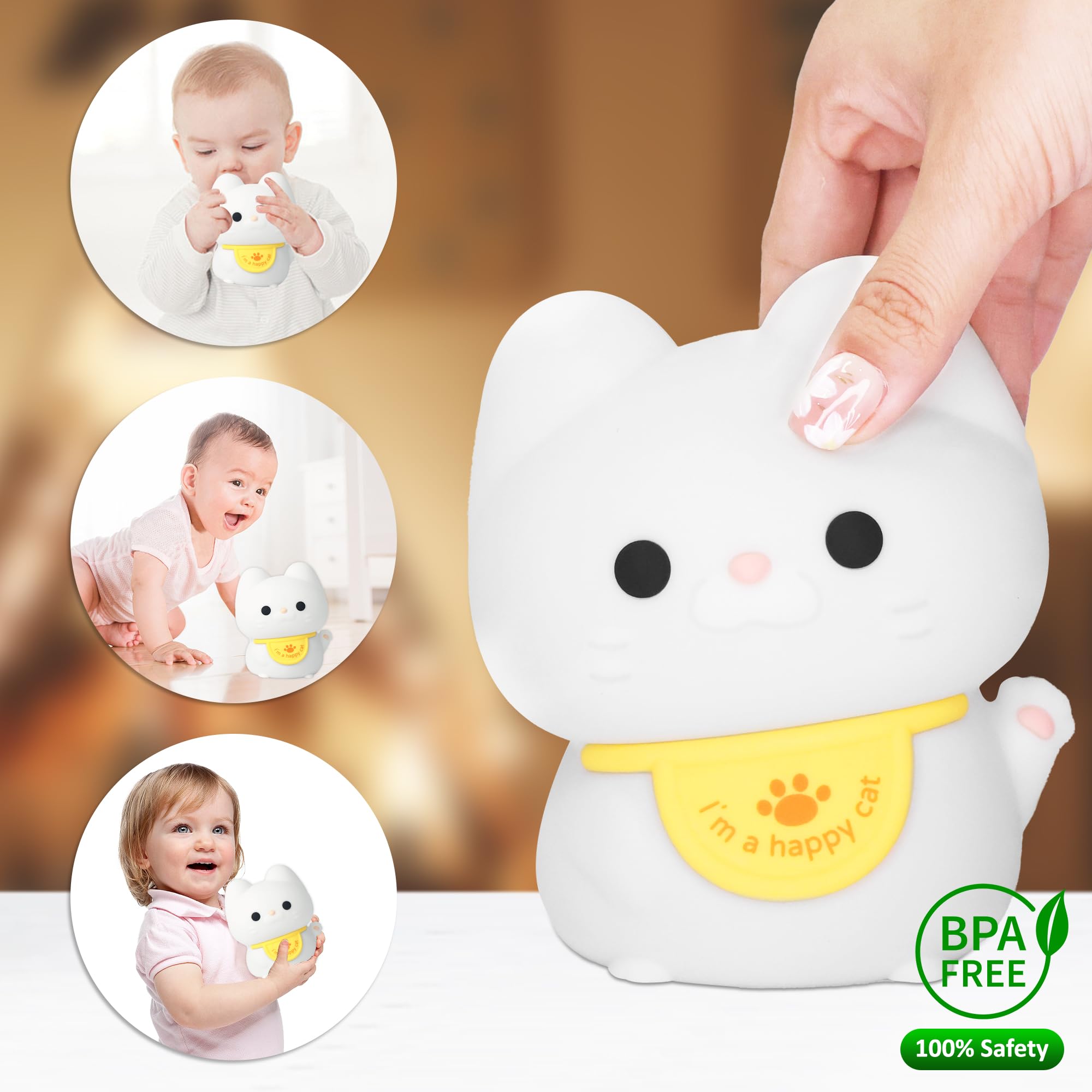 Attivolife Cute Cat Night Light LED Lamp, USB Rechargeable, Dimmable Timer, 12.5cm, Cat Model FS-FULE01