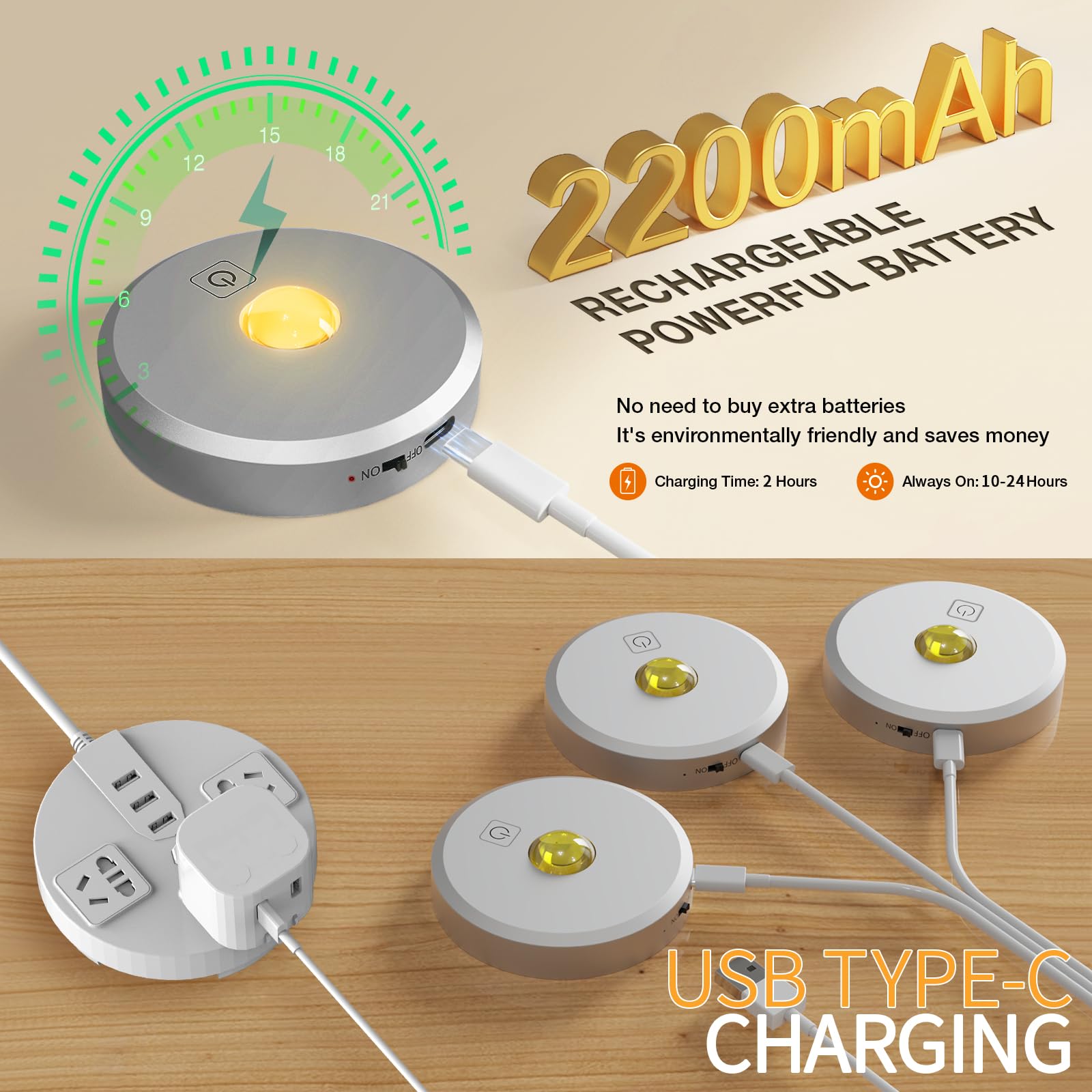 MICLIONLED Puck Lights Cordless with Remote Control, 2200mAh Rechargeable, Dimmable, Silver, 5PCS, Model M3-GB18
