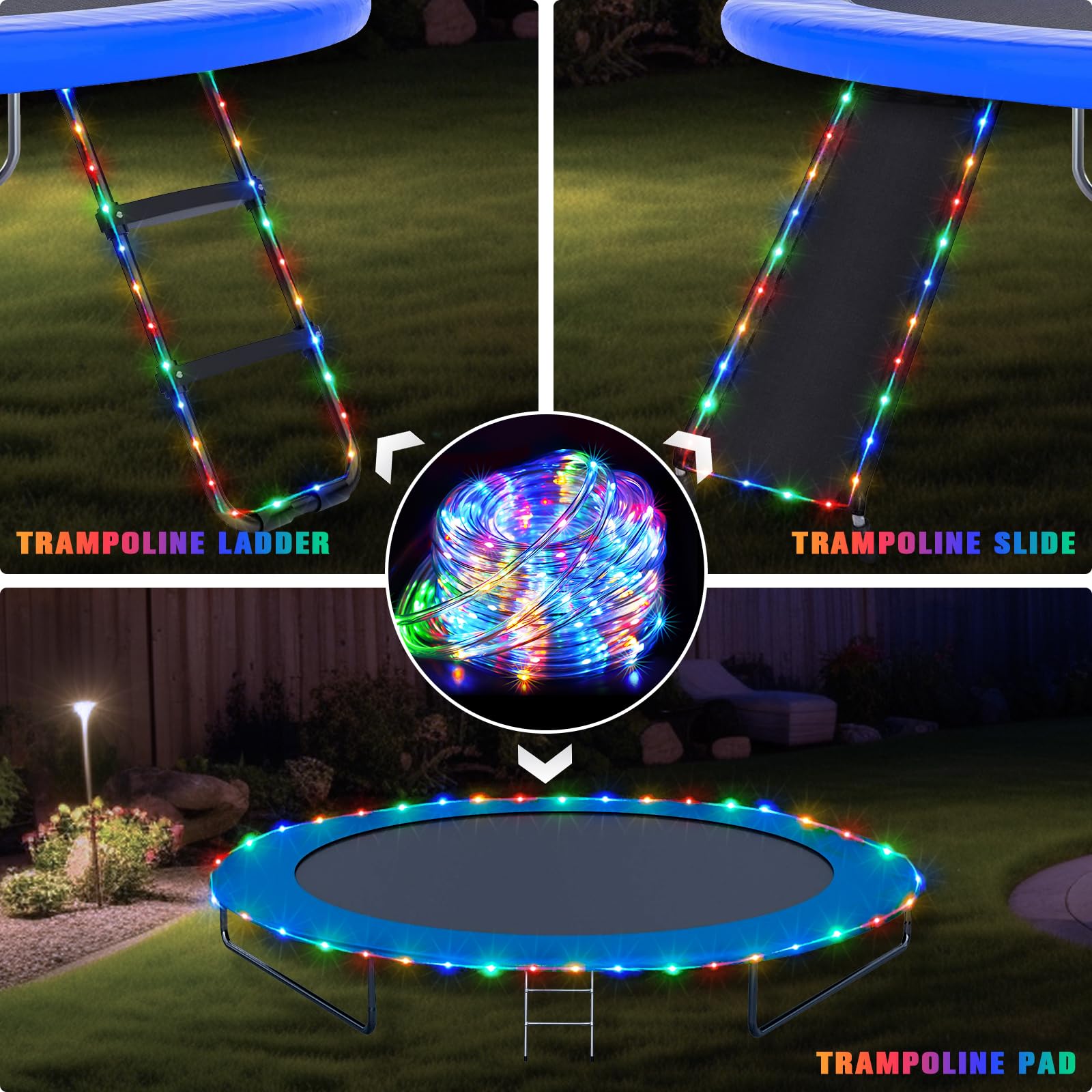 JMEXSUSS Solar Rope Lights, 200 LED, 66ft, IP65 Waterproof, Multicolor, 8 Modes, Outdoor Camping and Trampoline Accessories