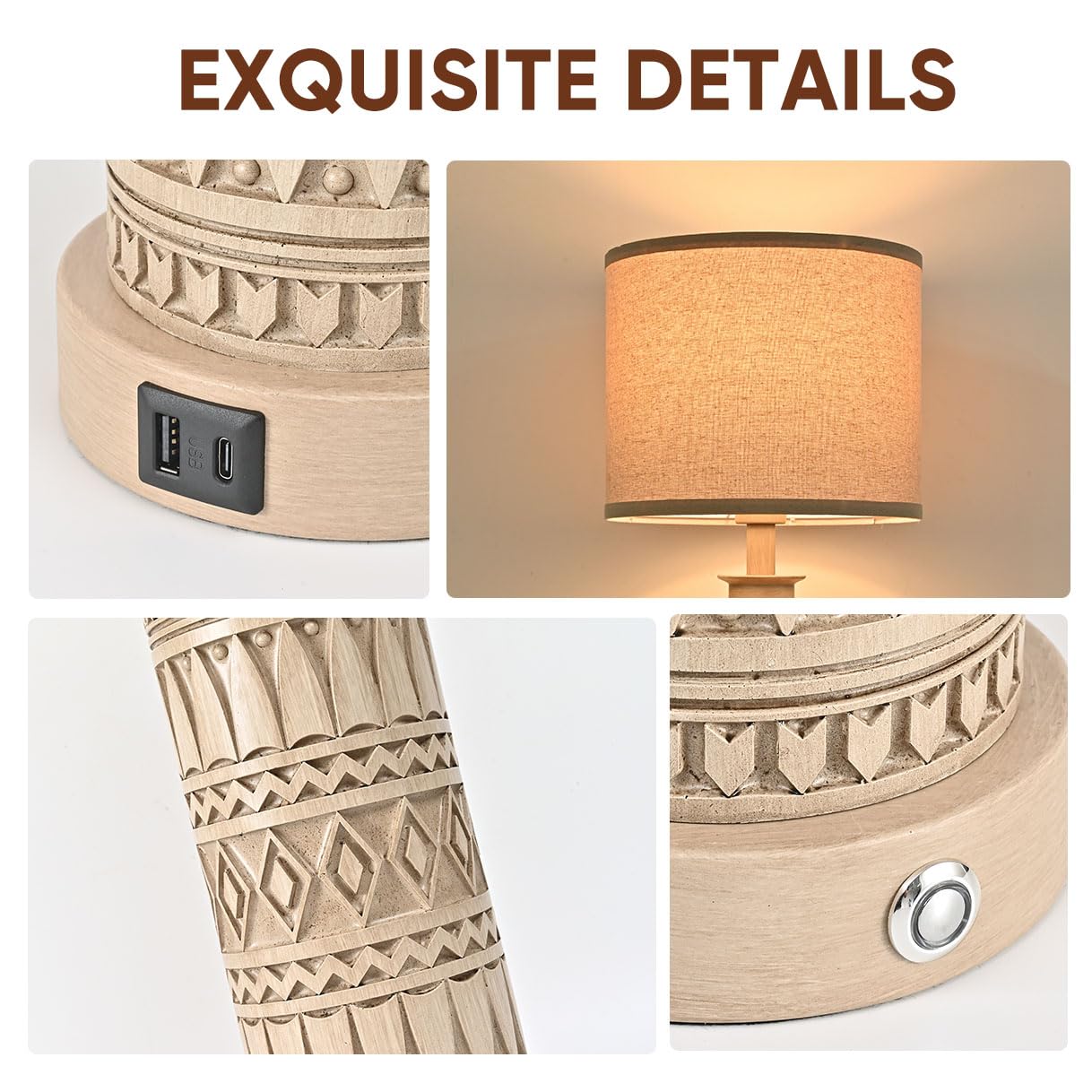 23In Table Lamps For Living Room Set Of 2 End Table Lamps Touch Control Table Lamp Dimmable Bedside Lamps Usb A+C Ports Farmhous