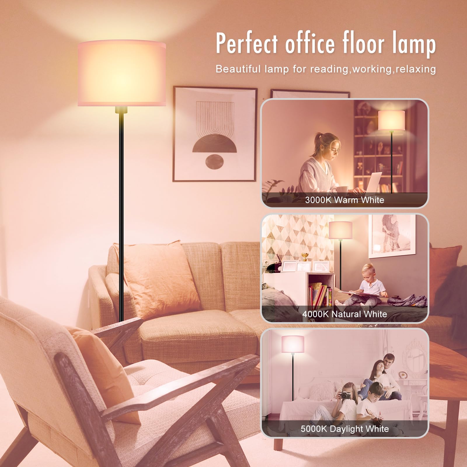 Floor Lamp Pink  Standing Lamp  58  Tall Stand Up Light With Lampshade  Foot Pedal Switch  Modern Bright Floor Lamps For Living Room/Bedroom/Kids Room  Pink Lamp For Girls  Gift(E26 Base  No Bulb)