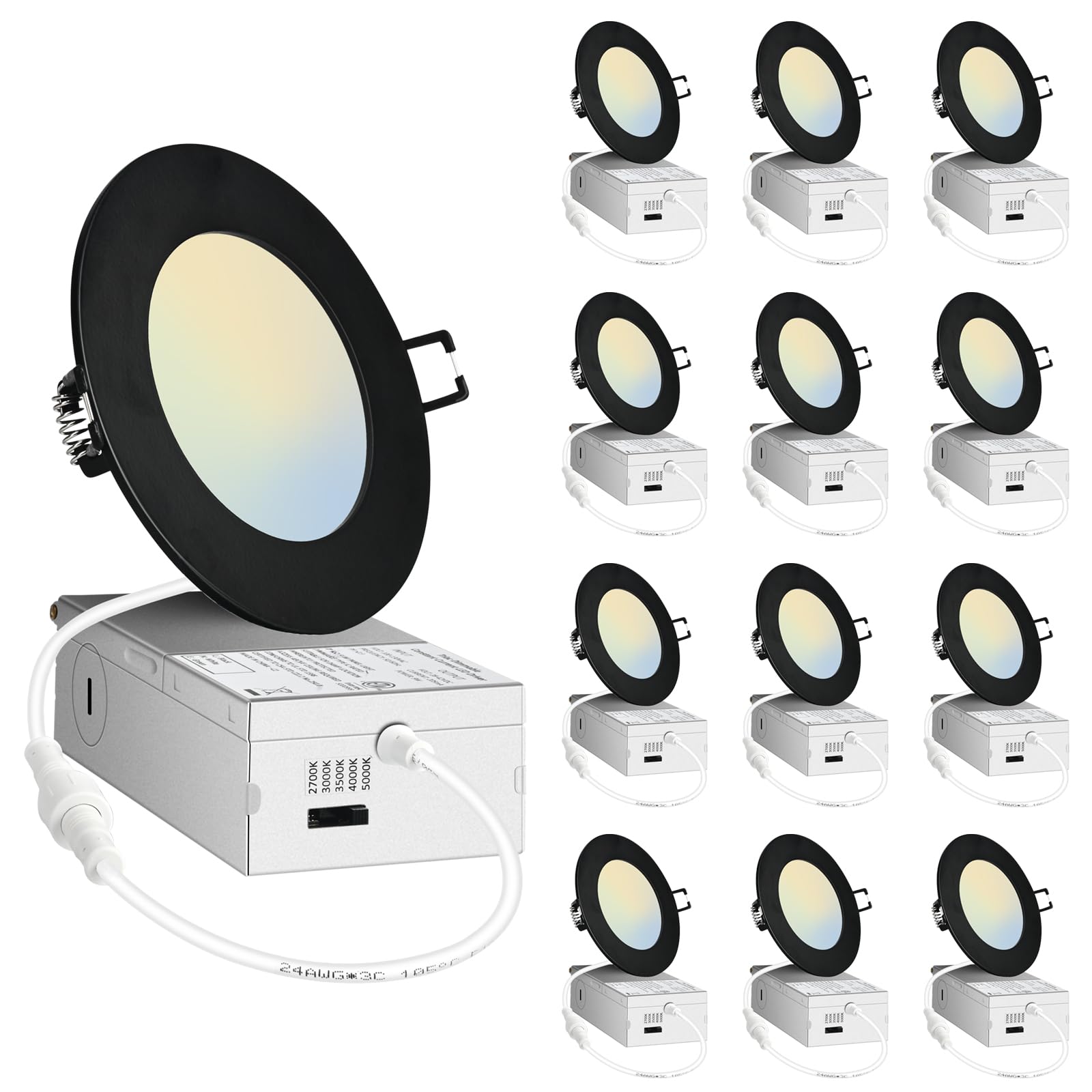 POPANU 4in LED Recessed Lighting - 9W Black Recessed Lights Canless LED Ultra-Thin Downlight 4 inch Dimmable Color Changing Slim