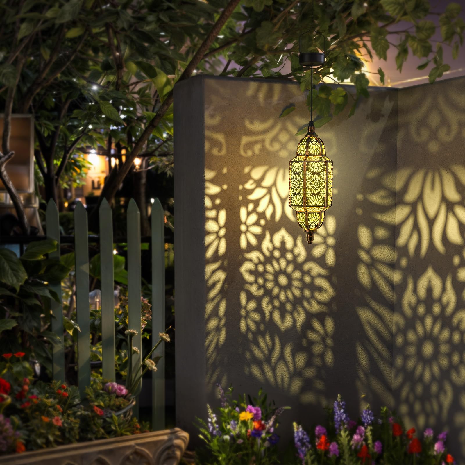 Twinkya Solar Lanterns 2 Pack - Waterproof Metal Moroccan Lights For Patio & Garden Decor, Gold