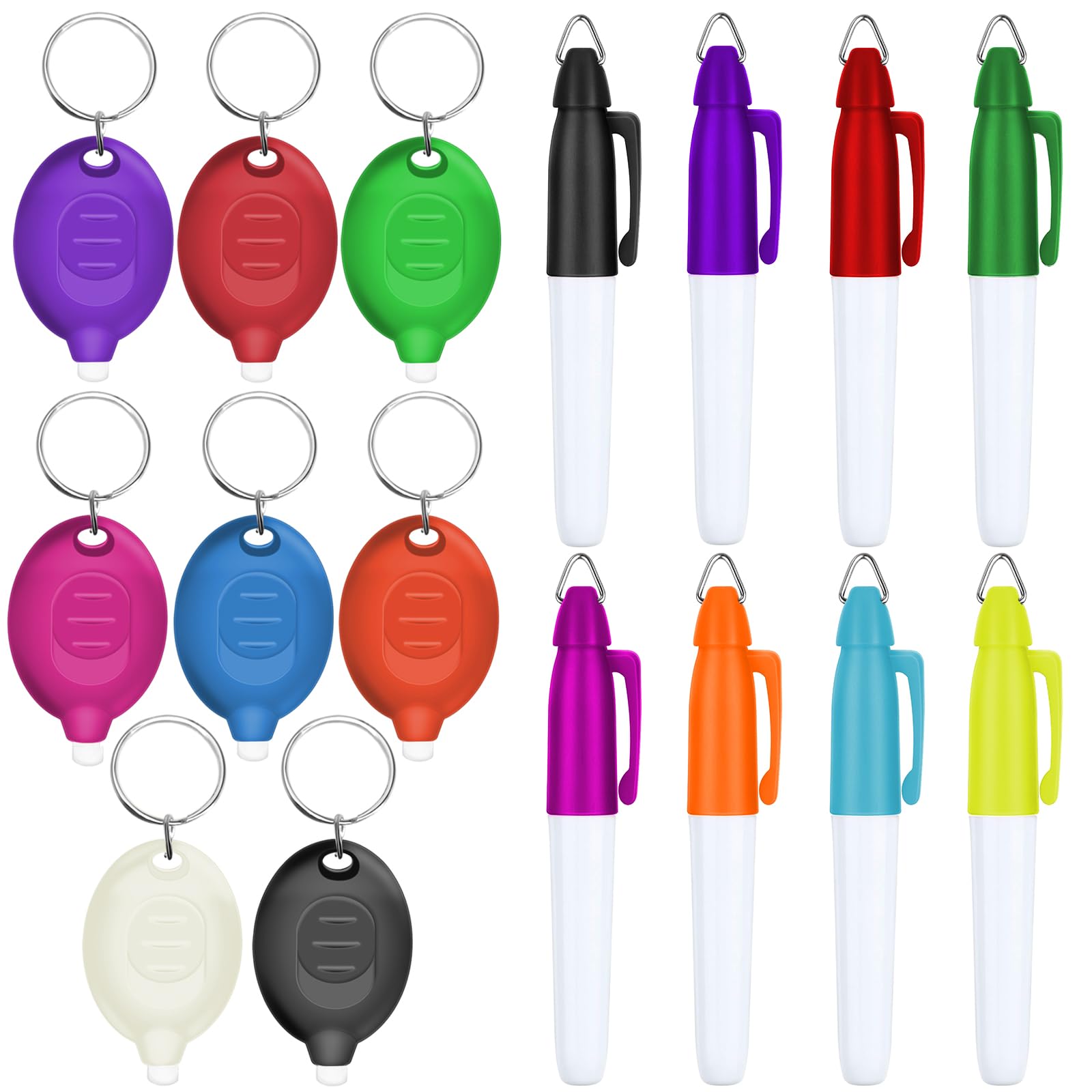 Daemson Mini Led Keychain Flashlights & Permanent Marker Pens, Badge Lights For Nurses 12 Lumen Battery Powered, Badge Reel Pen For Nurses Doctor Office Outdoor Gift - Multicolor Shell (16Pcs)