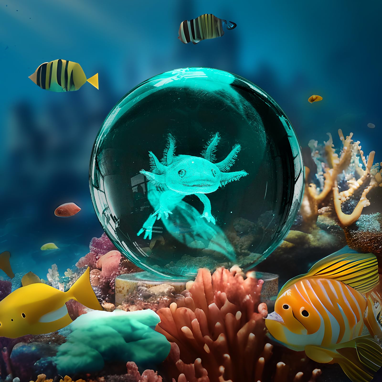 3D Axolotl Crystal Ball Night Light With Remote, Upgraded 3.15 Inch Axolotl Glass Ball Lamps With 16 Color Led Wooden Base For Birthday Holiday Xmas, Cool Axolotl Toy Decor Gifts For Boys Girls Kids