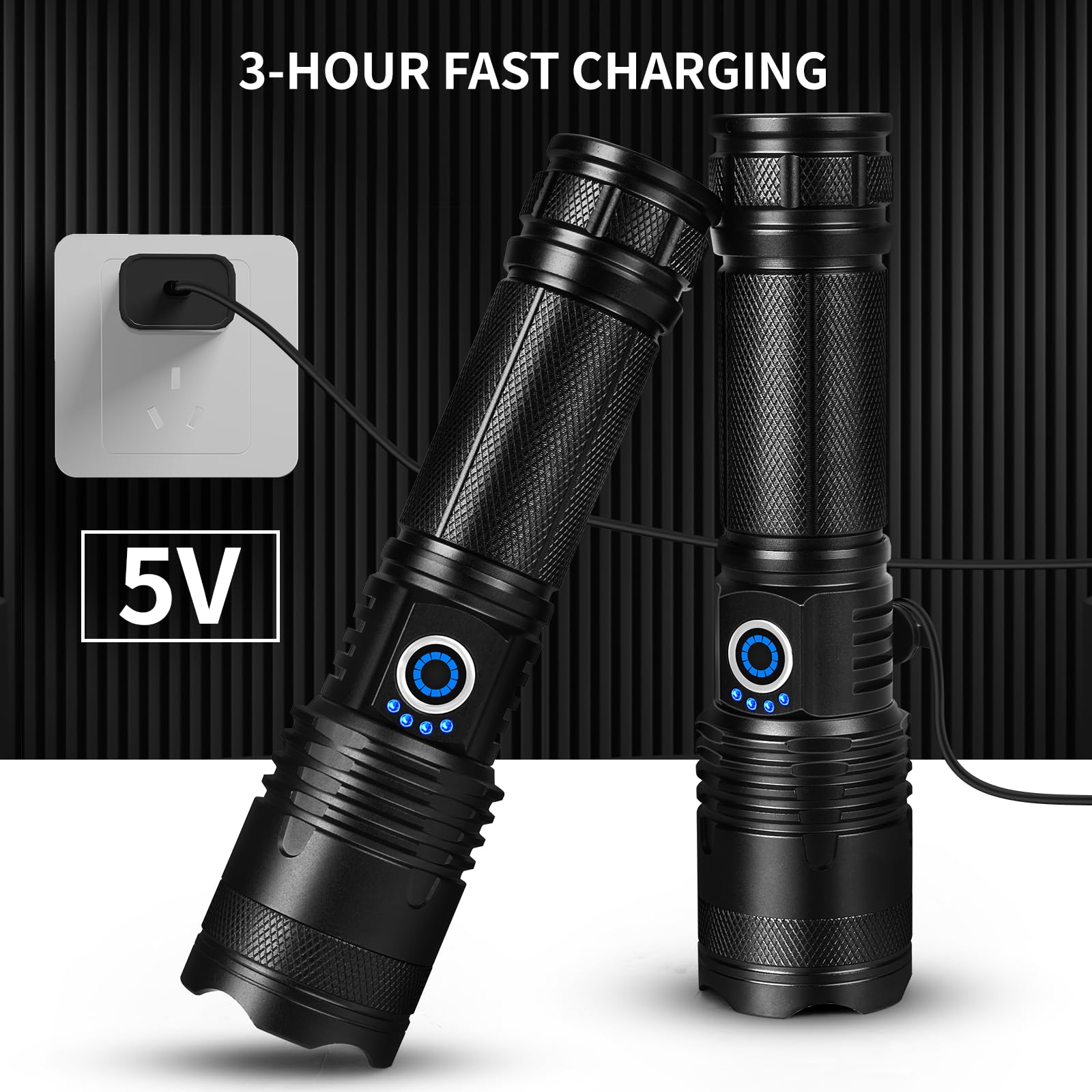Rechargeable Led Flashlights High Lumens, 990,000 Lumens Super Bright Flashlights With 5 Modes, Waterproof Powerful Flash Light