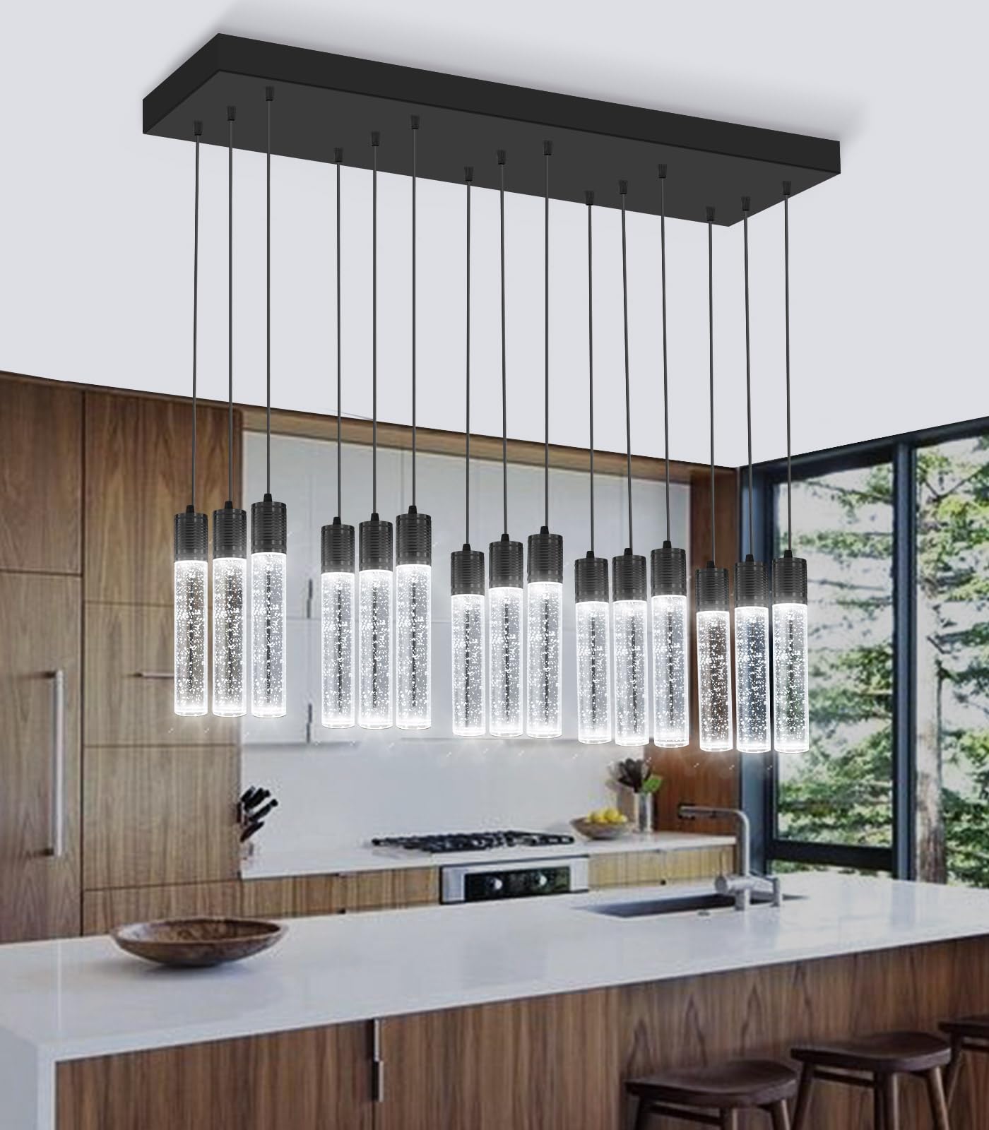 Dolria 15-Lights Modern Led Pendant Lighting Fixture For Kitchen Island Crystal Chandelier Light Fixtures For Dining Room
