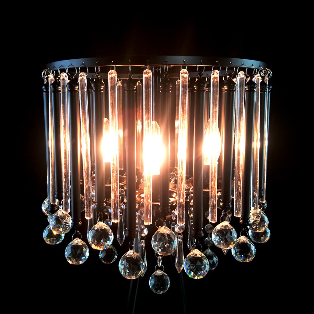Hsyile Lighting Ku300168 Unique Romance Crystal Tripod Floor Lamp Black Suitable For Bedroom,Living Room,Coffee Shop,4 Lights