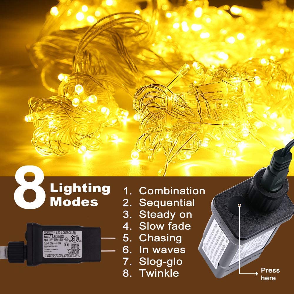 Epesl Christmas Icicle Lights Outdoor - 32.8ft 300 LED String Lights with 8 Modes - Connectable Outside Icicle Lights for Hallow