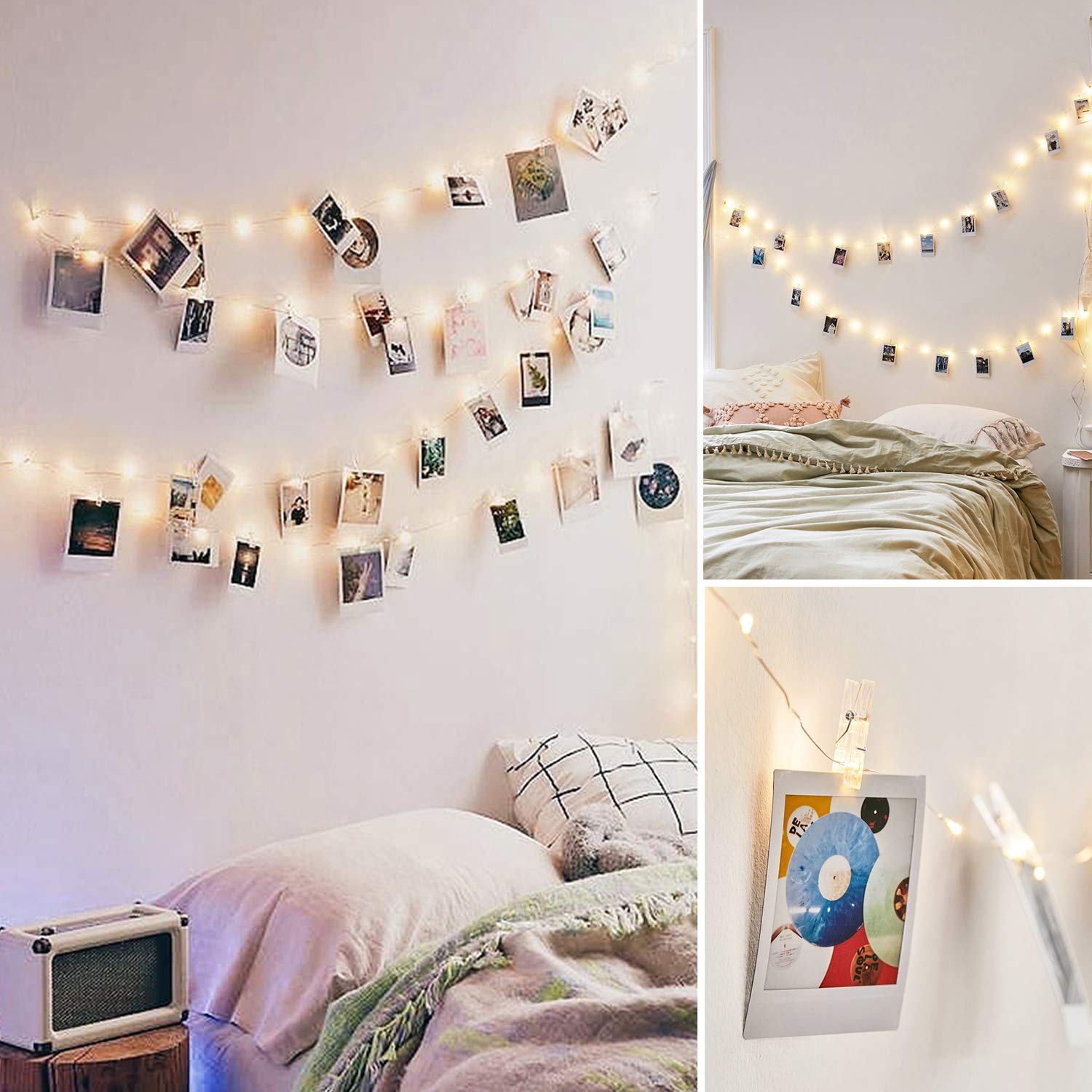 JTL QAKTA Photo Clip String Lights - 50 LED Warm White Fairy Lights with 50 Clear Clips for Pictures & Decor