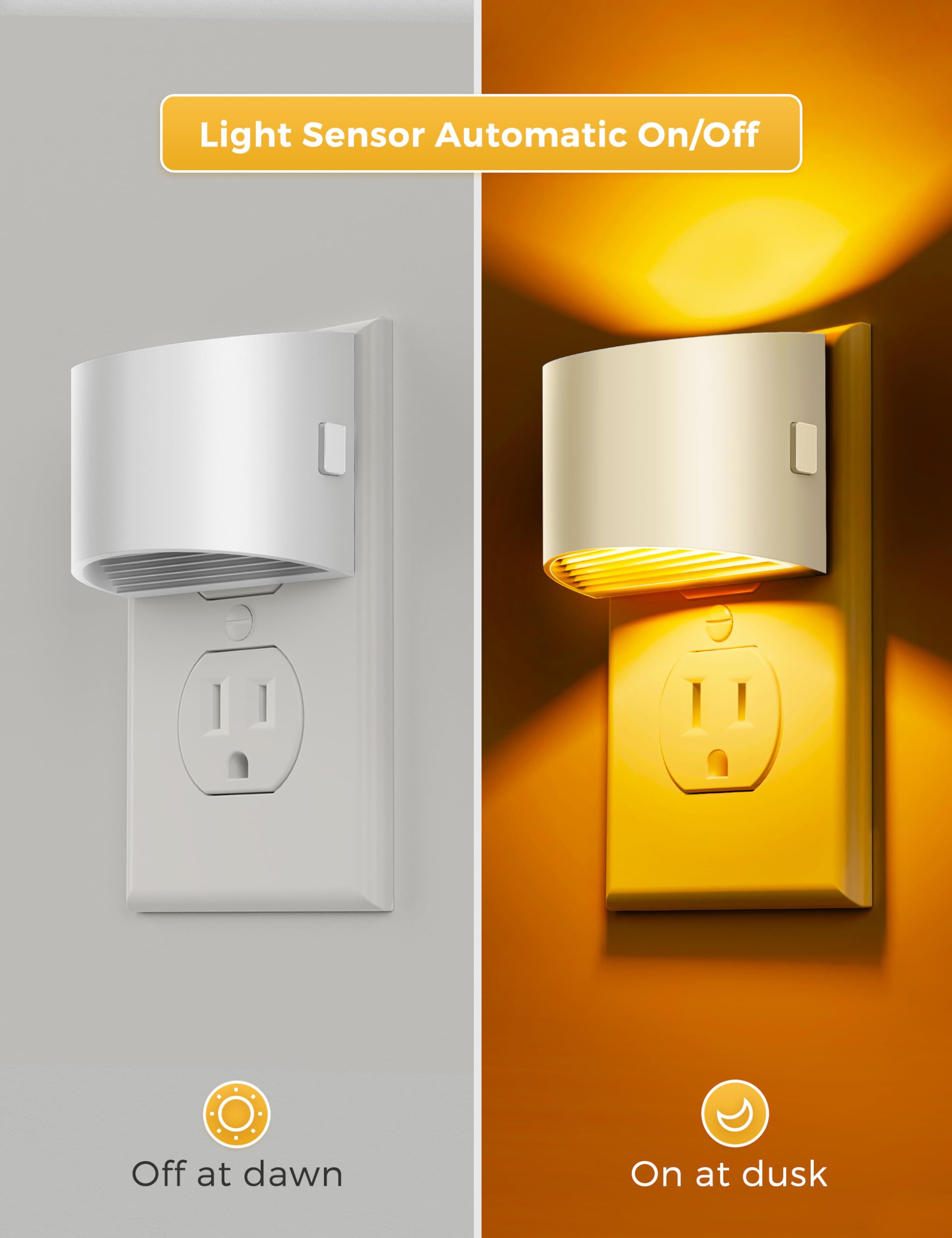 L LOHAS LED Night Light, Dusk to Dawn Sensor, 3 Brightness Levels, 2 Pack, White-Amber, Model A-GY10707WHUS-2