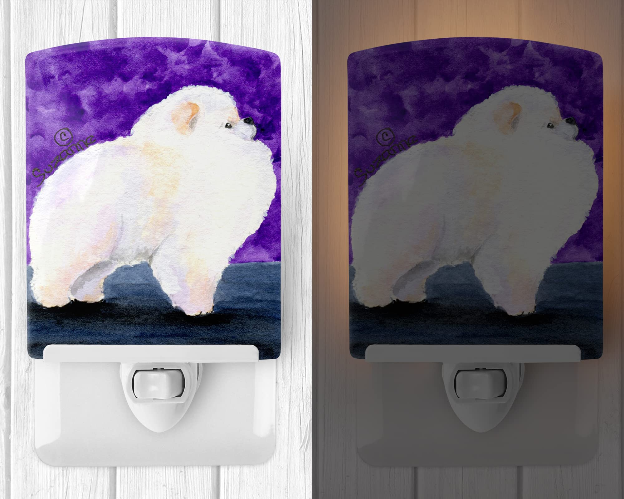 Caroline'S Treasures Ss8688Cnl Pomeranian Ceramic Night Light Compact, Ul-Certified, Ideal For Bedroom, Bathroom, Nursery, Hallway, Kitchen, 6X4X3, Multicolor