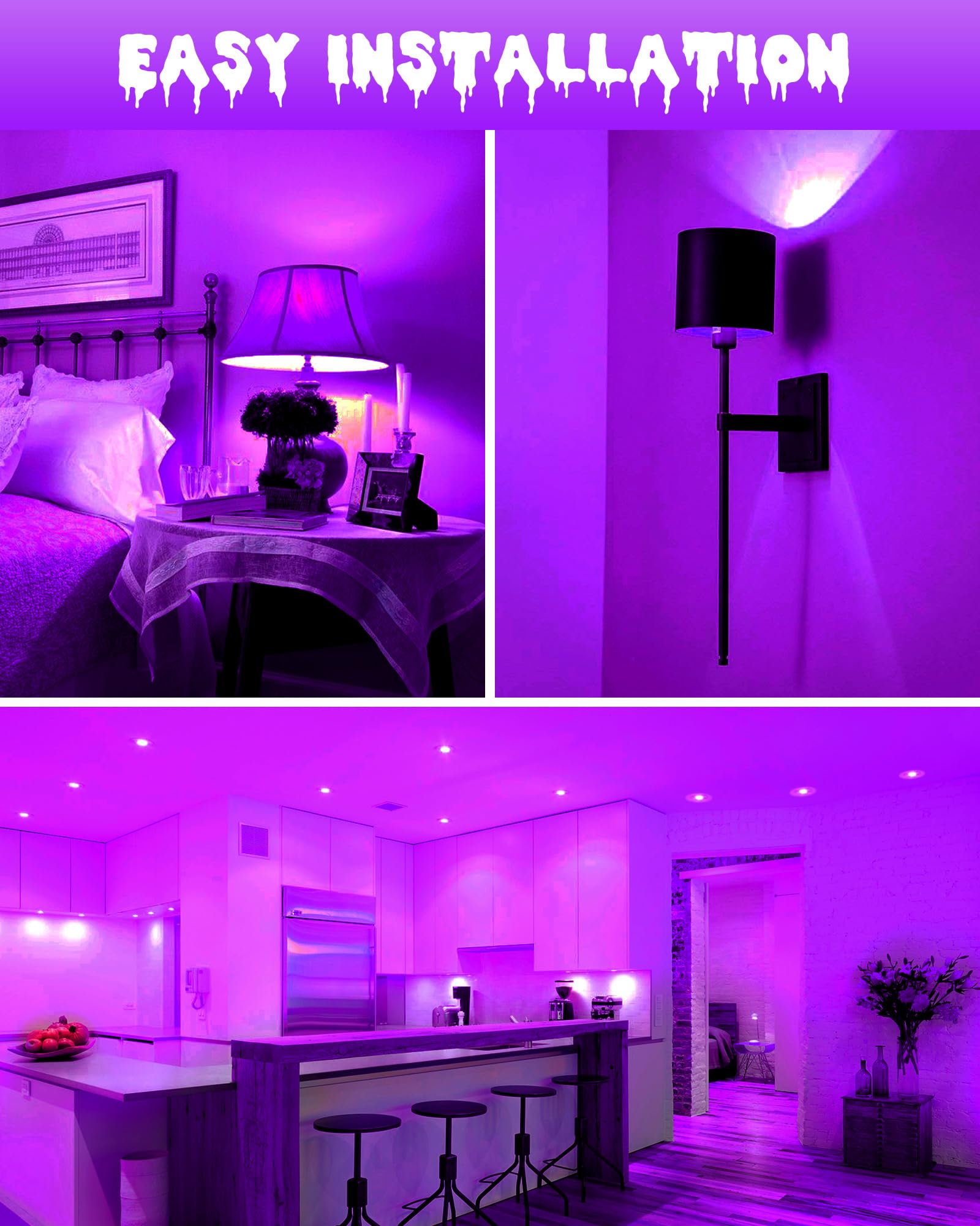 Winbafu Purple Light Bulbs  9W Led A19 Lamps 60W Equivalent  Halloween Light Bulbs  E26 Base Colored Lighting For Christmas Halloween Party Mood Ambiance Decor Black Bulb  2 Pack