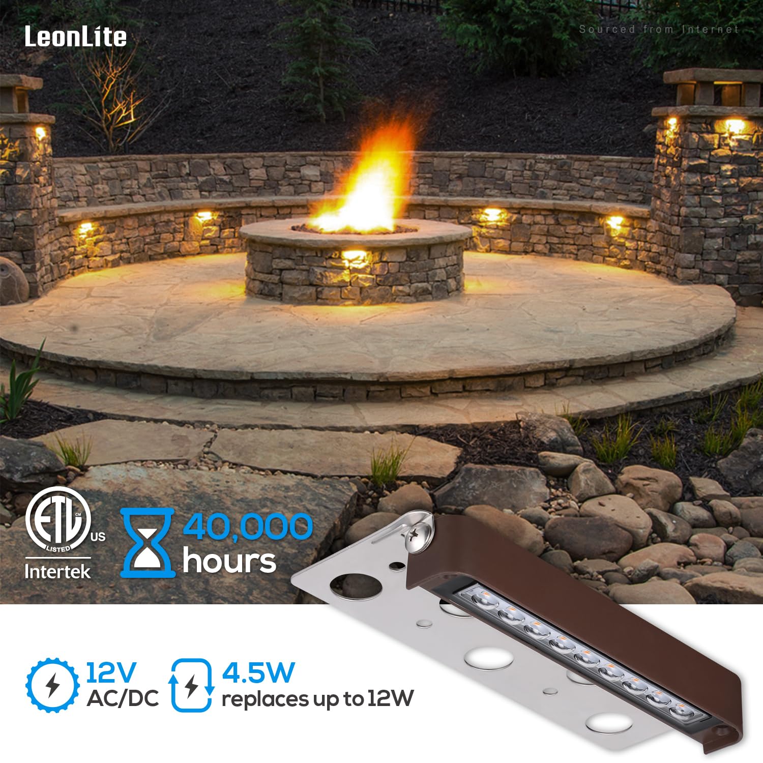 LEONLITE LED Hardscape Lighting, 7 Inch Retaining Wall Lights, Soft White 2700K, Aluminum, Model ZY4HSL-1W7IN27-4P