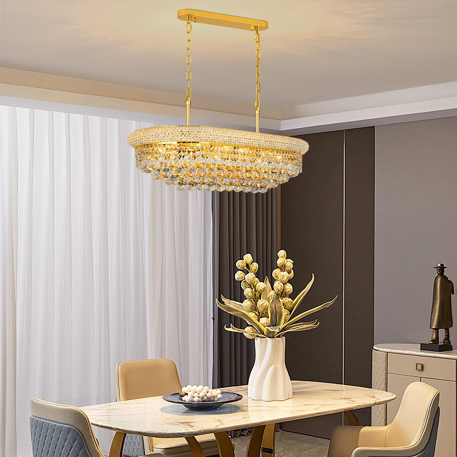 Gifarich 9-Light Crystal Chandelier, Gold Modern Lighting Fixture for Dining Room, L31" Empire Style, Model 8846-9S