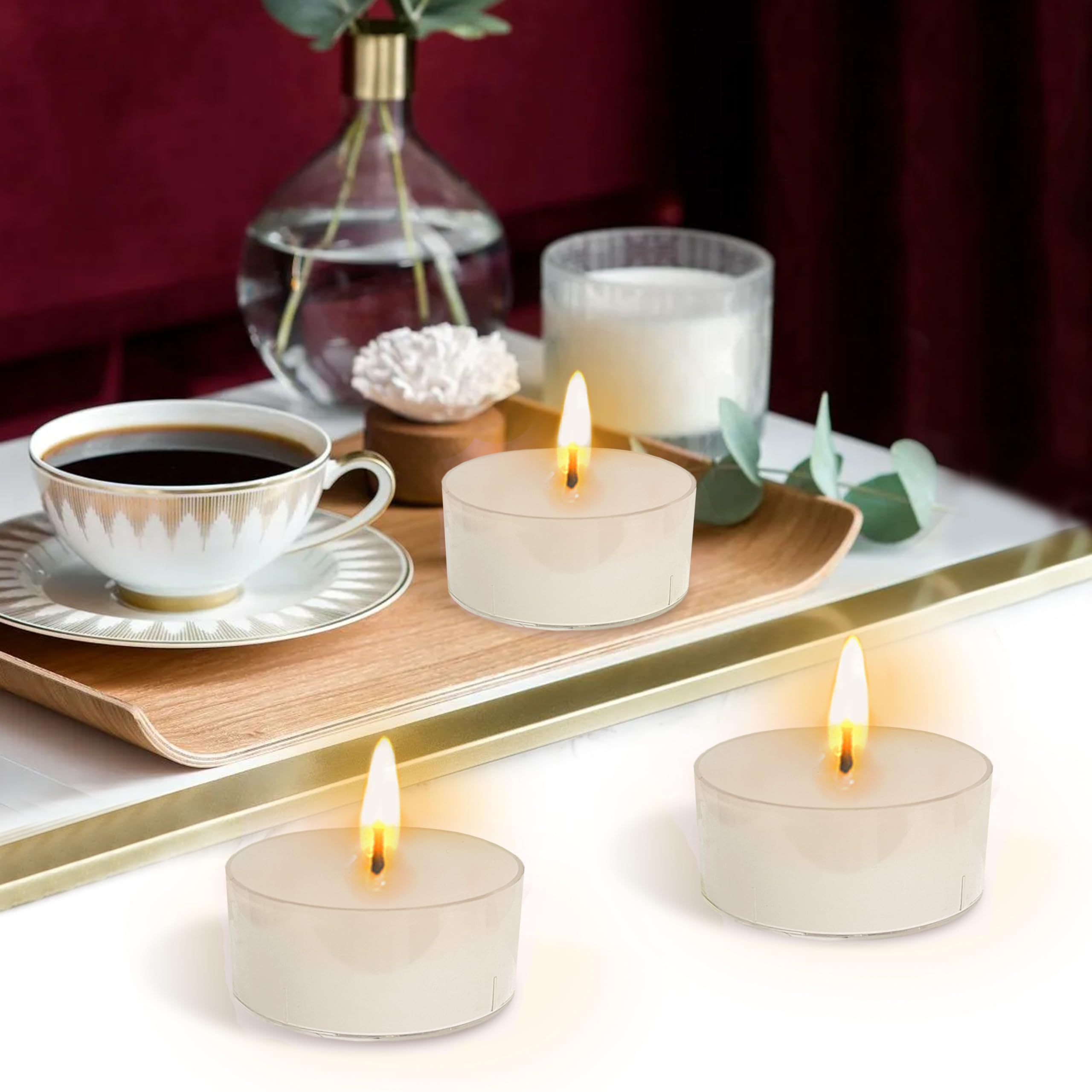 FCMSHAMD Jasmine Scented Tealight Candles, White, Paraffin Wax, 1.5x0.7 In, 24 Pack, 6 Hour Burn Time