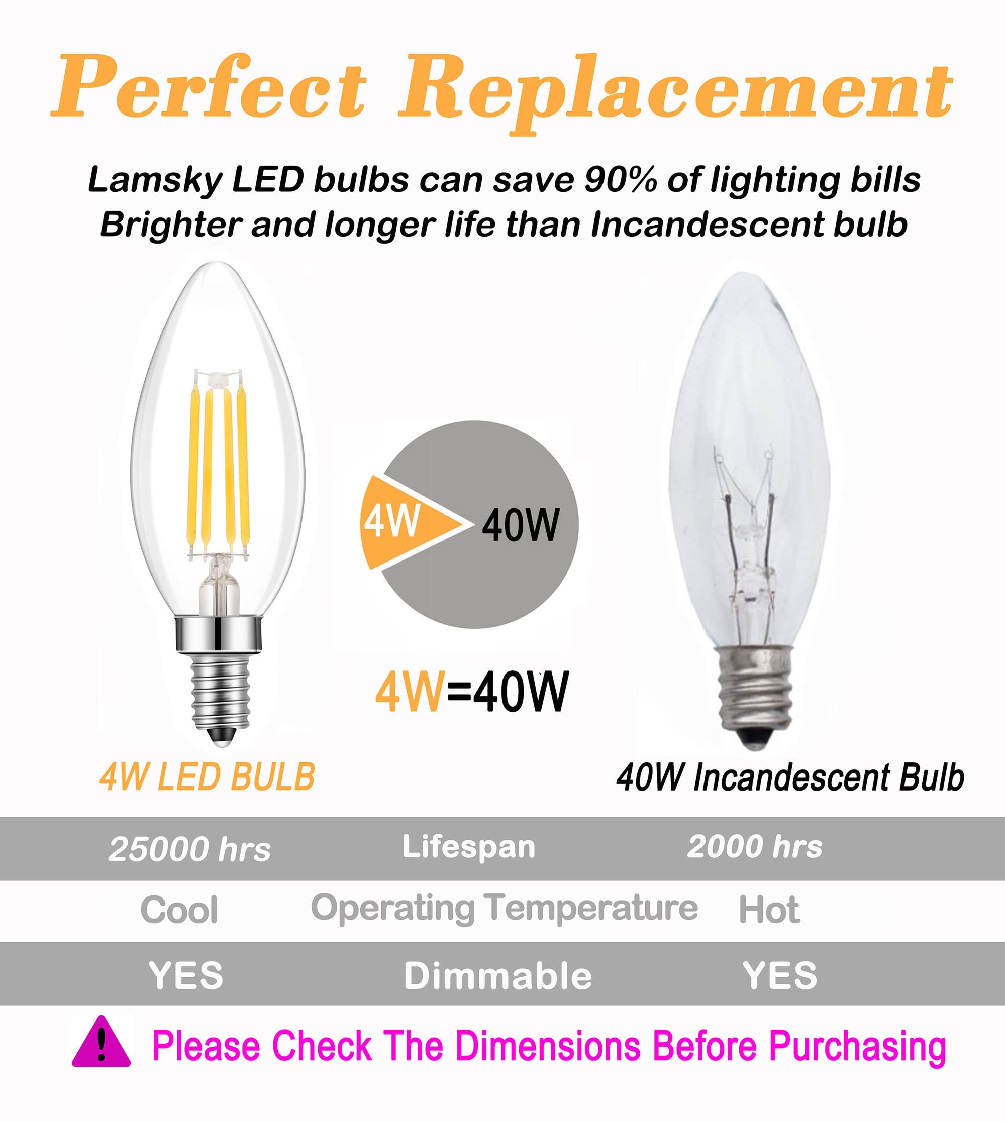 Lamsky E14 Led Bulb Dimmable,110V 400Lm 40W Equivalent Neutral White 4000K,E14 European Base Candelabra Led Bulbs,C35 Clear Glas