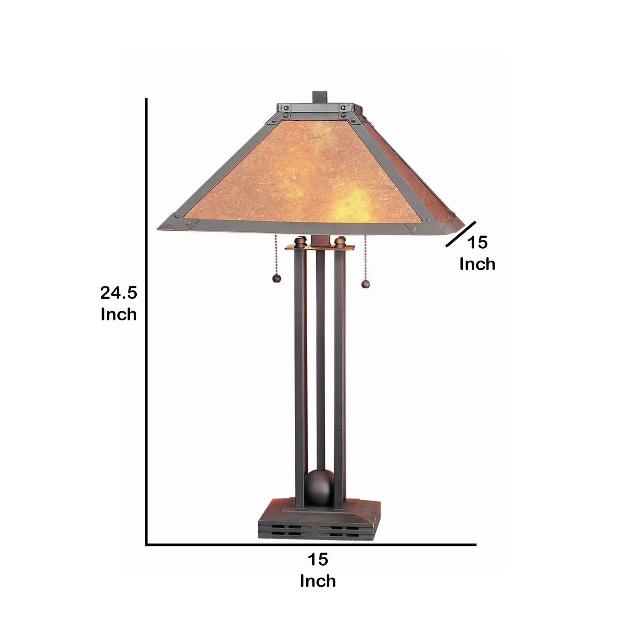 Benzara Table Lamp, Ball Inlay Metal Body, Square Mica Shade, Bronze, Model BM223694