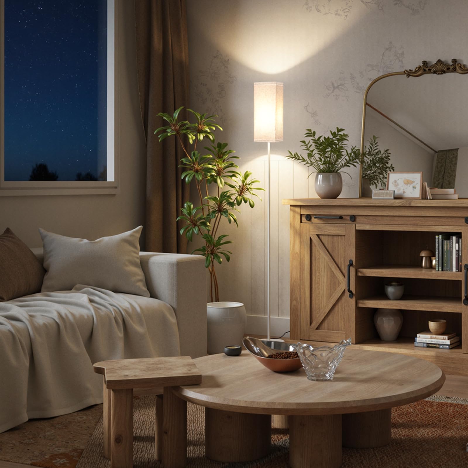 GOEBLESON Floor Lamp, Modern Pole Lamp with Foot Switch, ETL Listed, Metal, White and Beige, Model WE07LD05