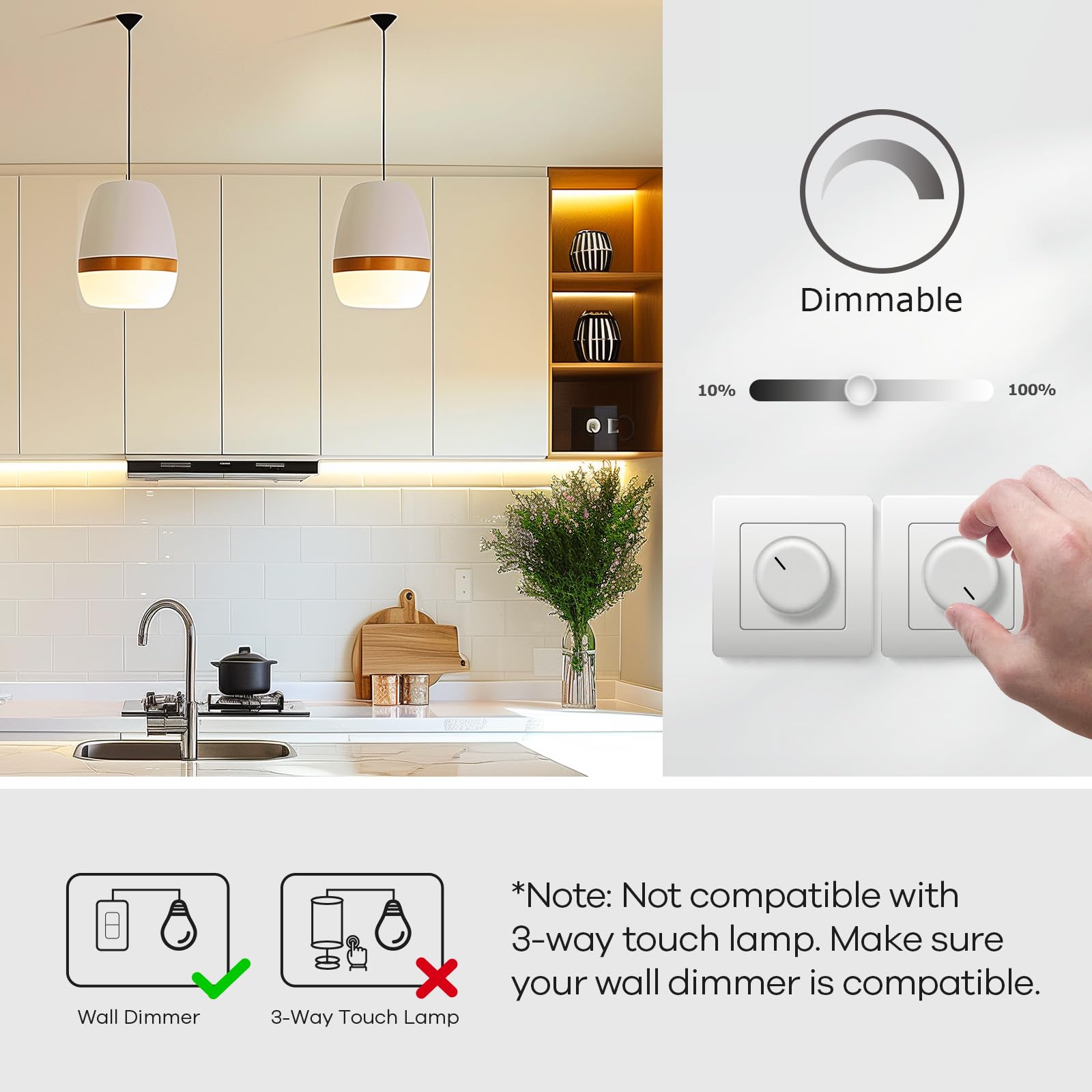 Linkind Dimmable A19 LED Light Bulbs, 9.5W (60W Equivalent), E26 Base, 4000K Cool White, Pack of 6