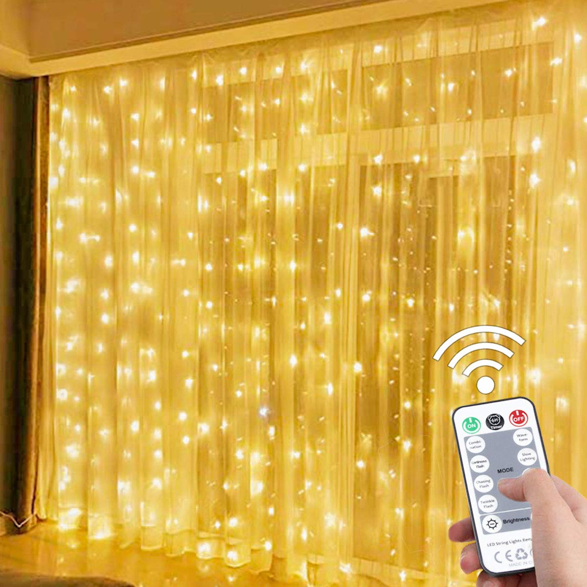 SUWITU Fairy Curtain Lights for Bedroom 300 LED, Christmas String Lights USB Plug in 8 Modes Wall Hanging Twinkle with Remote Co