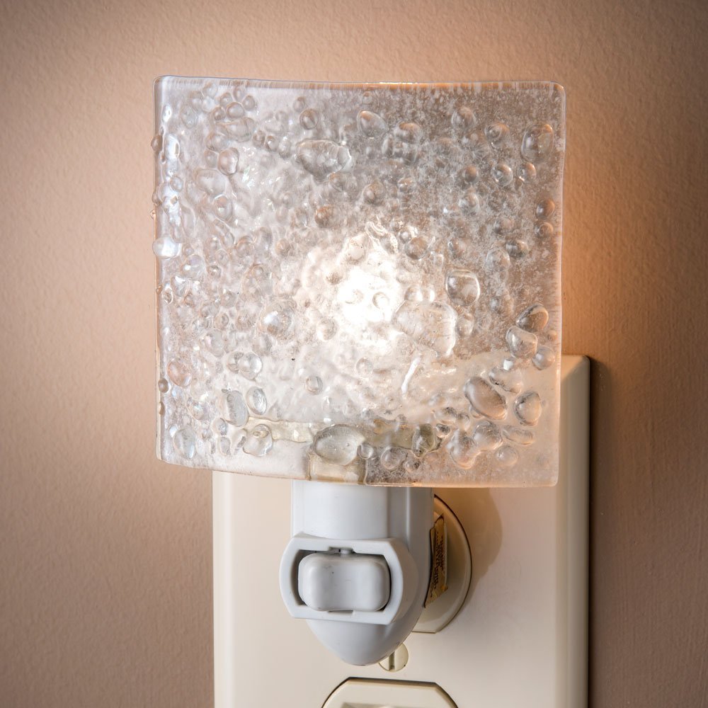 J Devlin Glass Art Stained Glass Night Light, Plug-In, Clear Glass, Model NTL 155, Ideal for Bedroom, Bathroom, Stairway, Hallway