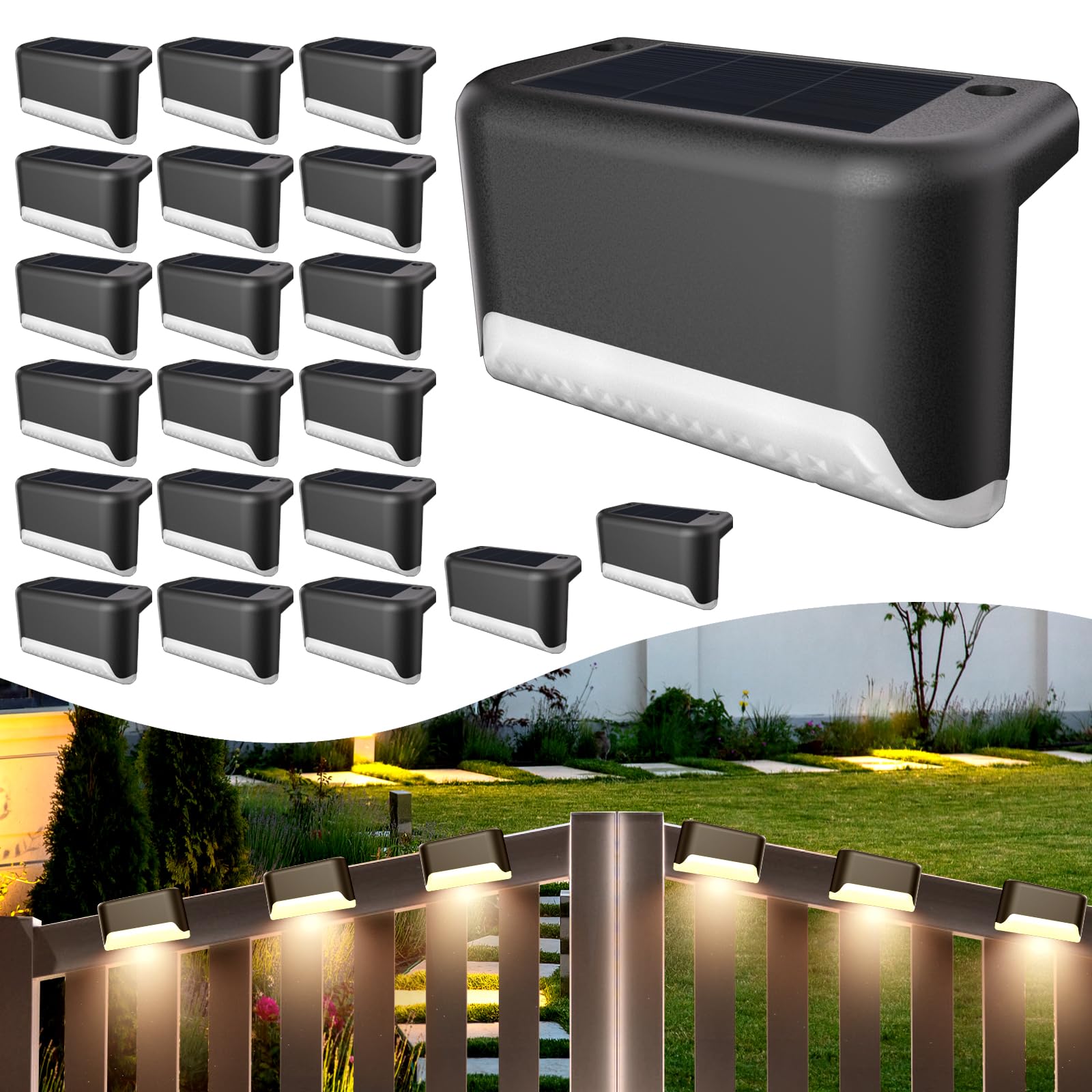 BKBB PPBB Solar Deck Lights Outdoor, 20 Pcs Solar Step Lights, Waterproof LED Solar Lights for Outdoor Stairs, Step, Fence, Yard