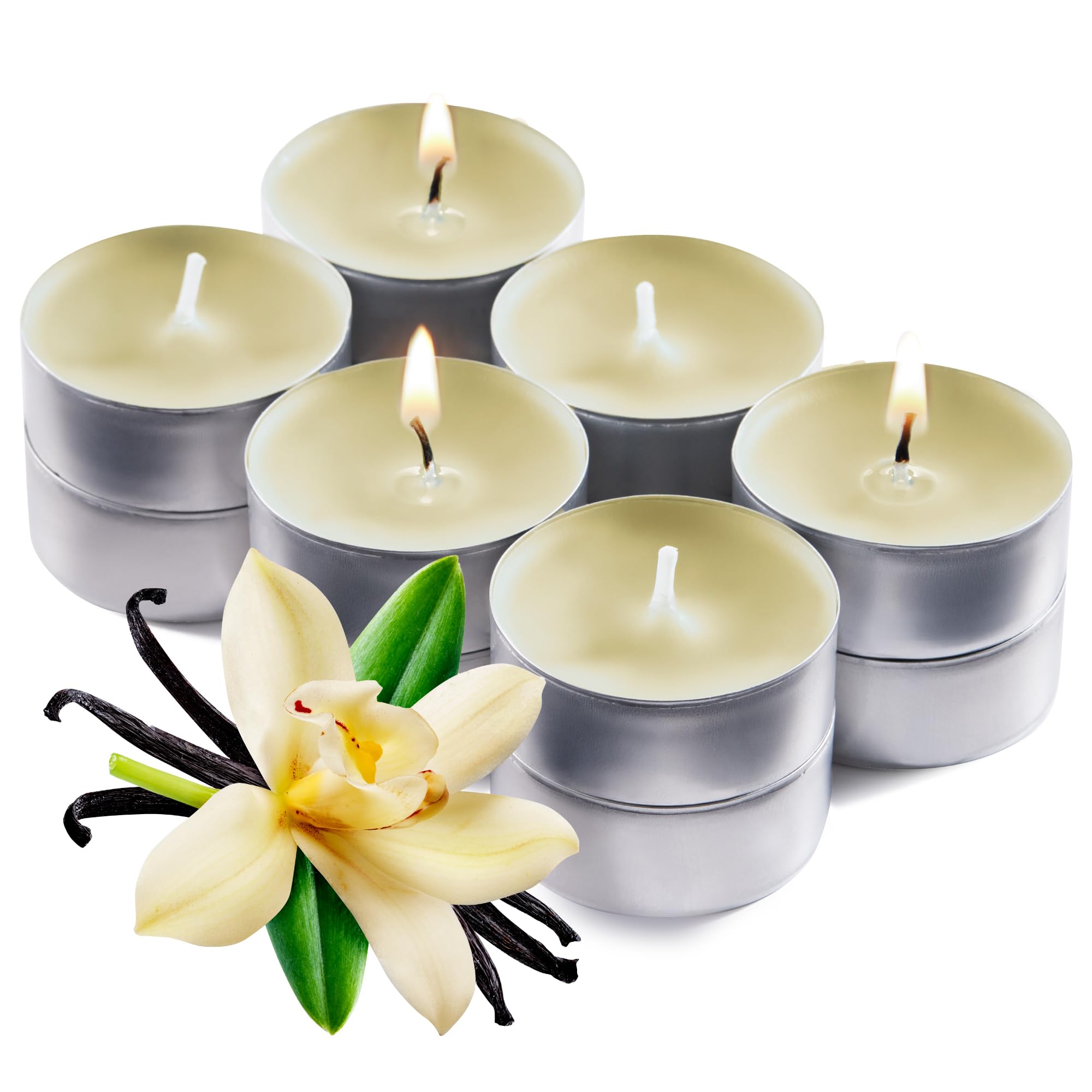 Ivory Scented Tealight Candles - Pack of 12 Scented Tea Light Candles with Long Lasting Aromas - Vanilla Fragranced Ivory Tealight Candles - 4 Hour Burn Time