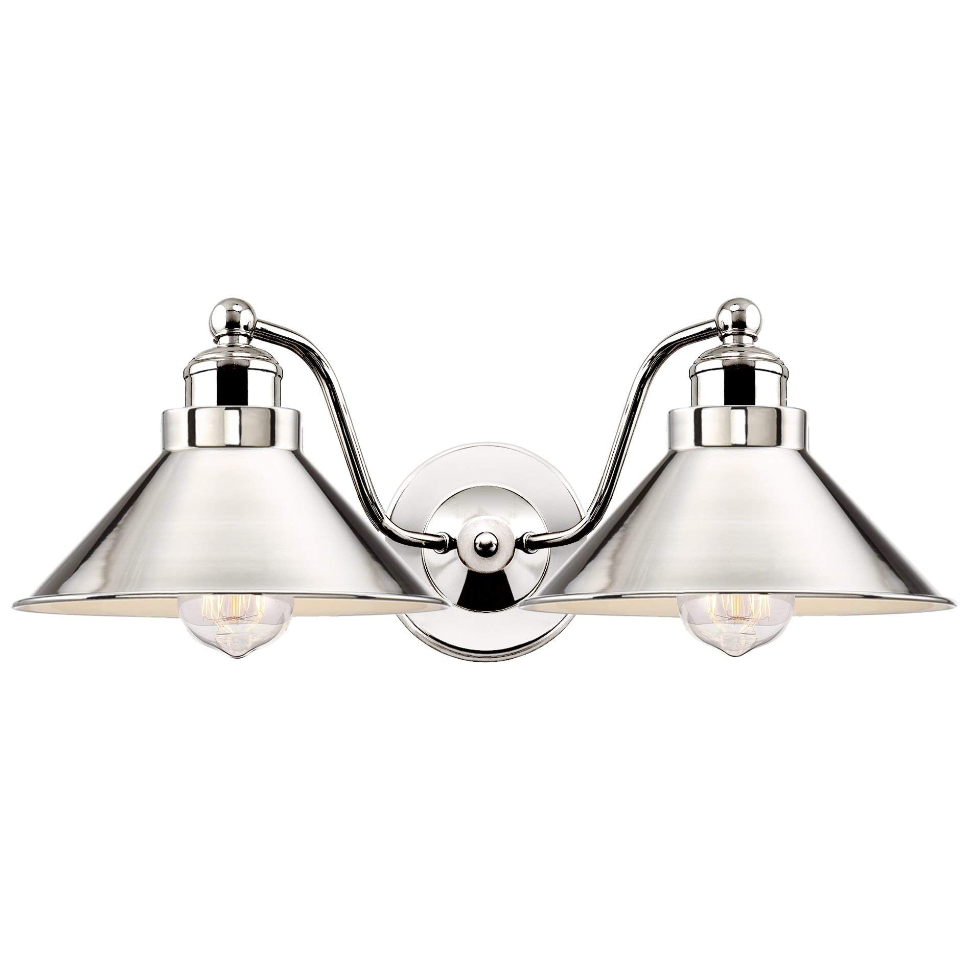 Kira Home Welton 19 2-Light Modern Farmhouse Vanity Light with Dual Funnel Shades, Industrial Wall Sconce Bathroom Light, Polish
