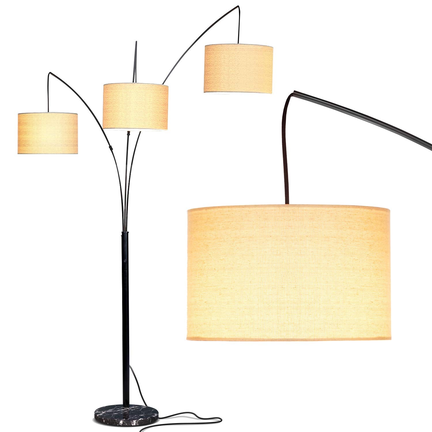 Brightech Trilage Arc Floor Lamp - Multi Head Black Tree Lamp For Living Room & Bedroom, Model 3Y-7I6N-Jpoq