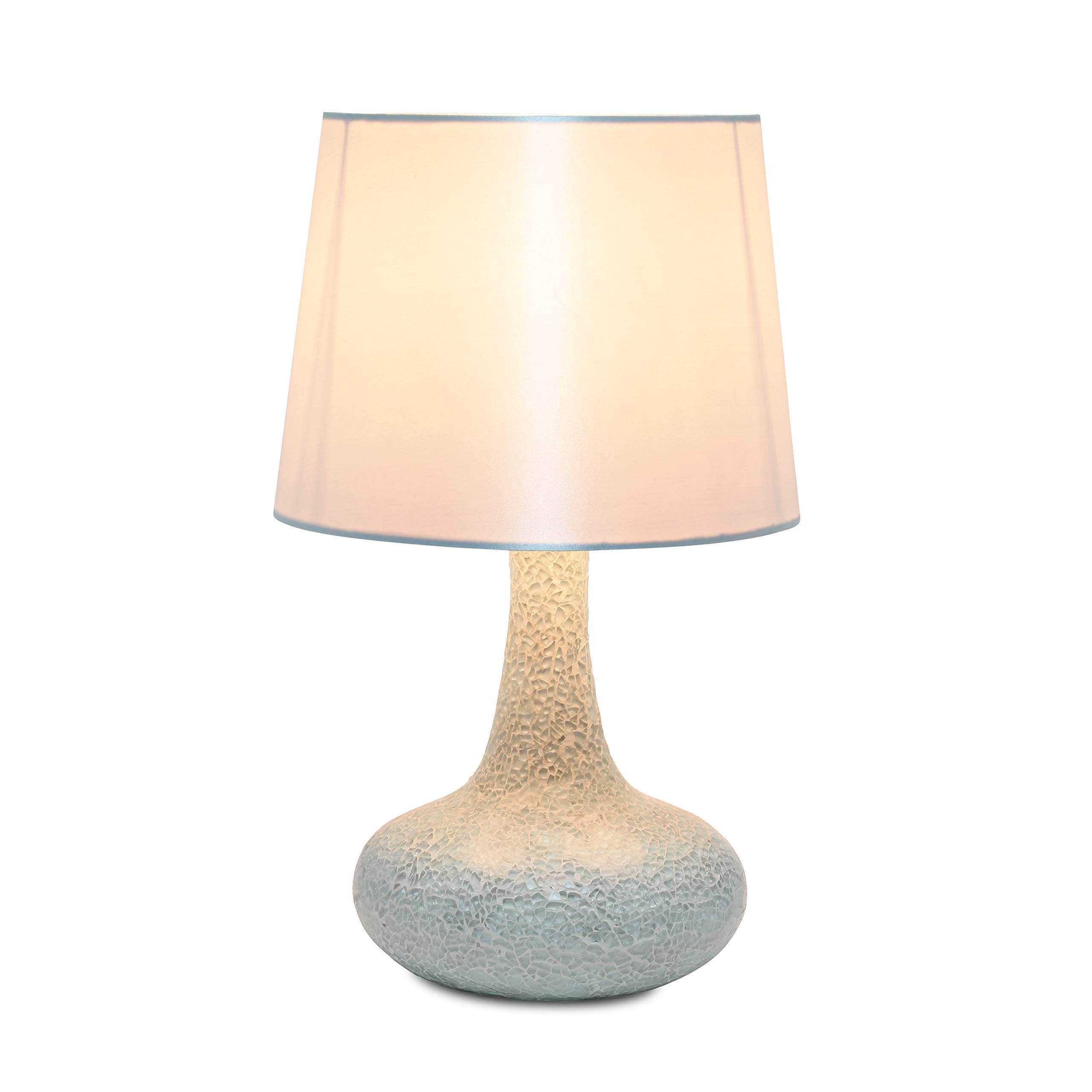 Simple Designs Lt3039-Wht 14.17” Contemporary Mosaic Tiled Glass Genie Standard Table Lamp With Matching Fabric Shade For Home Décor, Bedroom, Living Room, Foyer, Office, White
