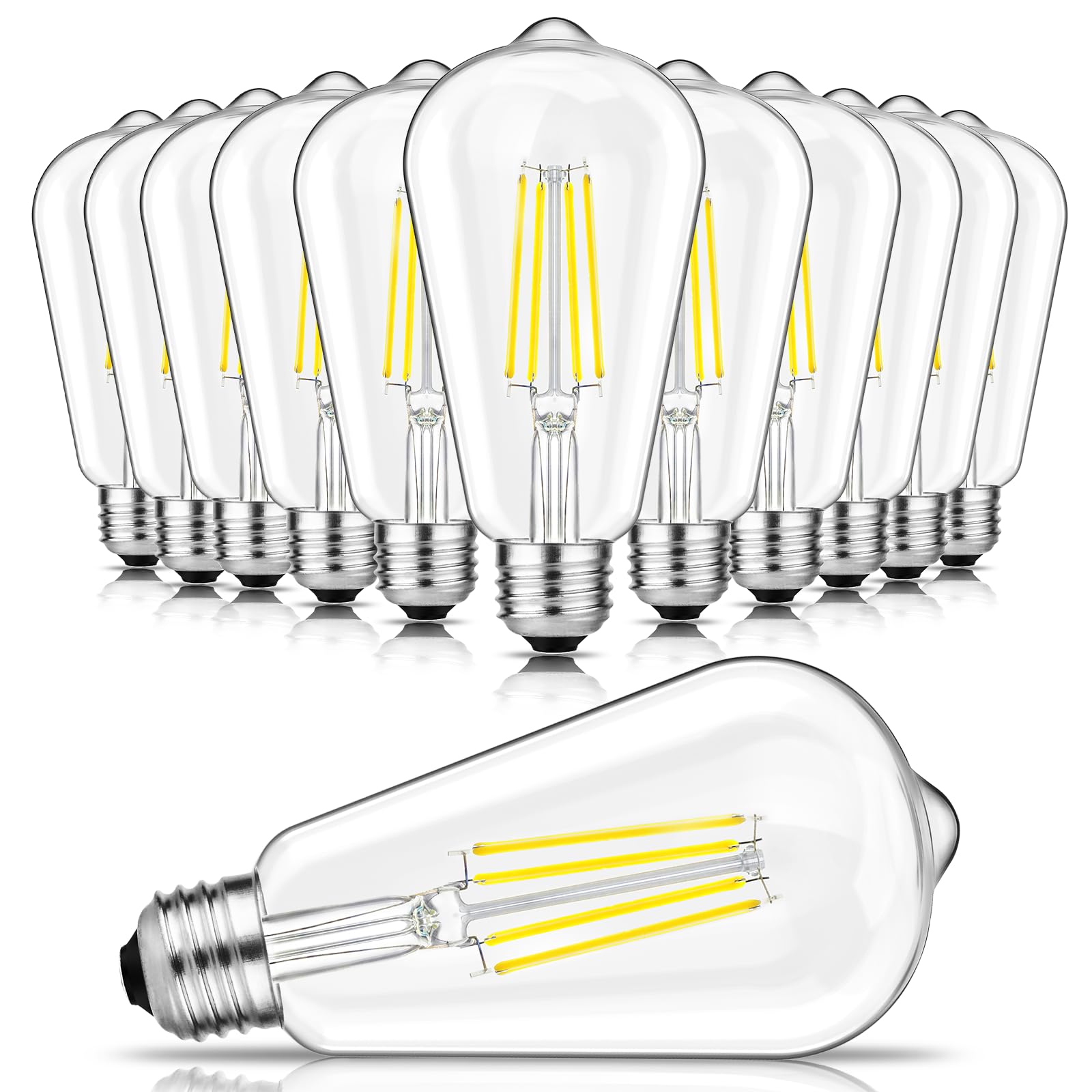 Svater Vintage Led Edison Bulbs 60W Equivalent, 6W St58 5000K Daylight White Antique Led Filament Bulbs, E26 Medium Base, Clear