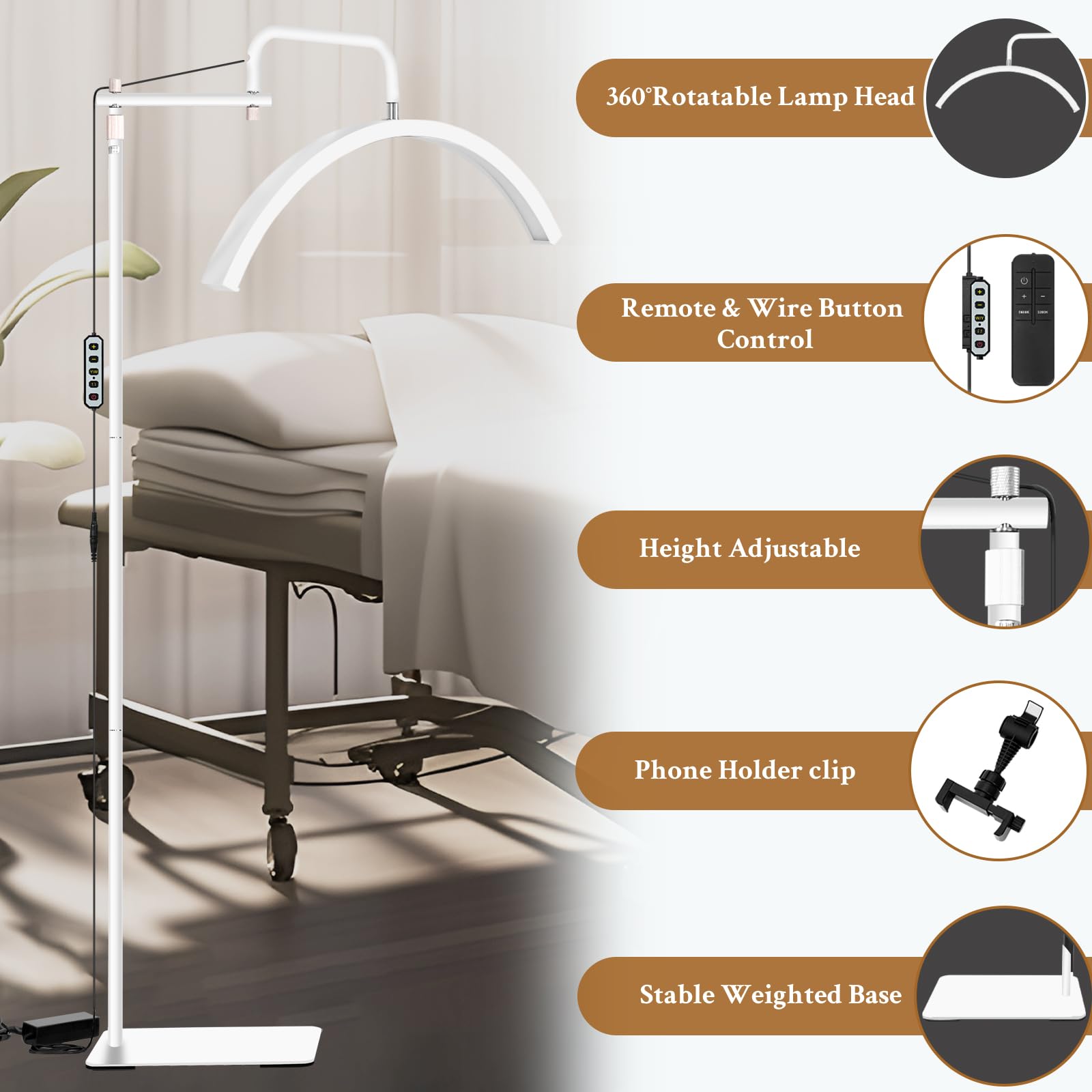 Lash Light For Eyelash Extensions, Led Half Moon Light For Lash Tech, Dimmable Floor Eyelash Lamp With Phone Holder For Esthetician, Tattoo Artists, Beauty, Skincare - Adjustable Brightness & Height