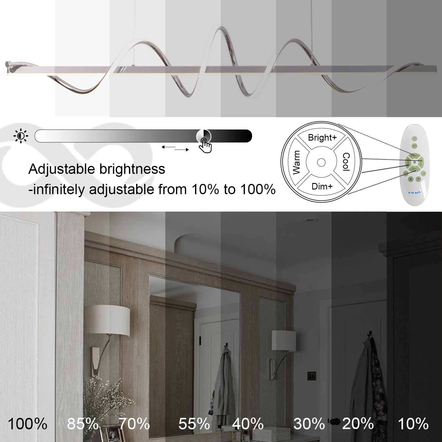 Likflyer 47.24 Modern Chandelier Led Pendant Light For Kitchen Island Lighting Dimmable Modern Led Chandelier For Dining Room Over Table Creative Snake-Shaped Twist Design Kitchen Ceiling Hanging