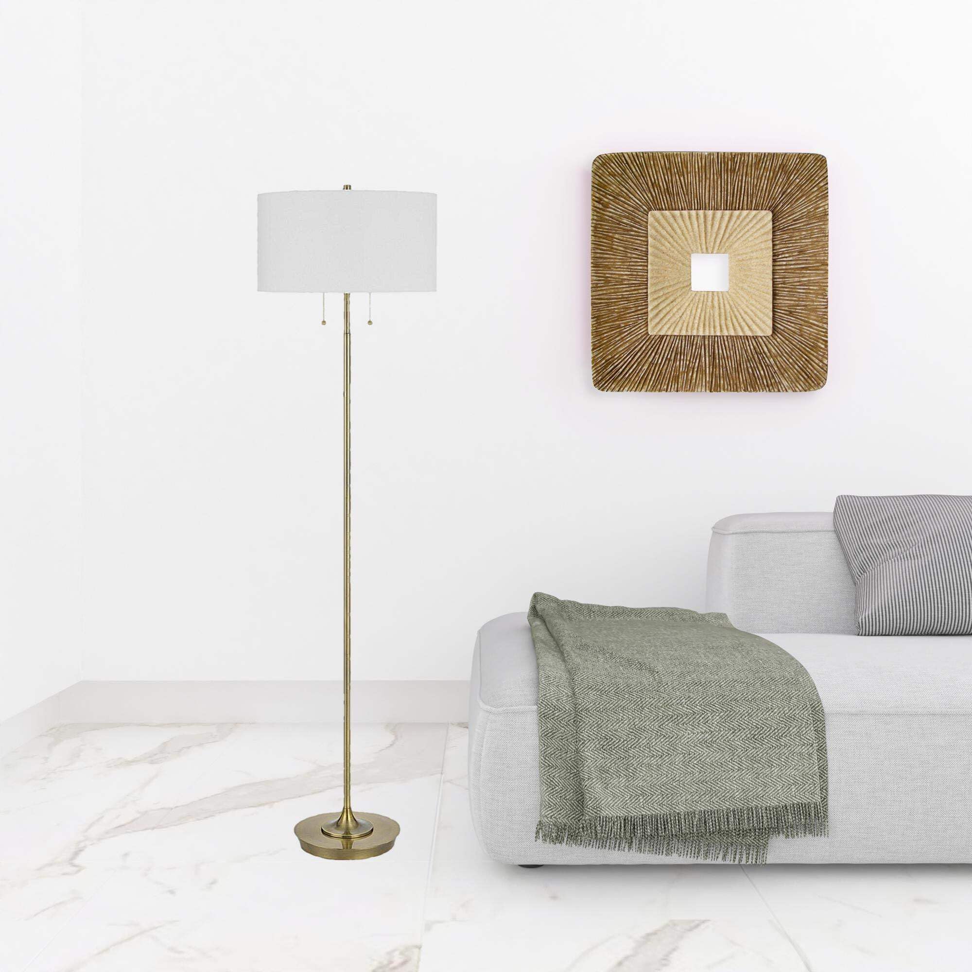 HomeRoots Brass Two Light Traditional Floor Lamp with White Rectangular Shade, 64 in.